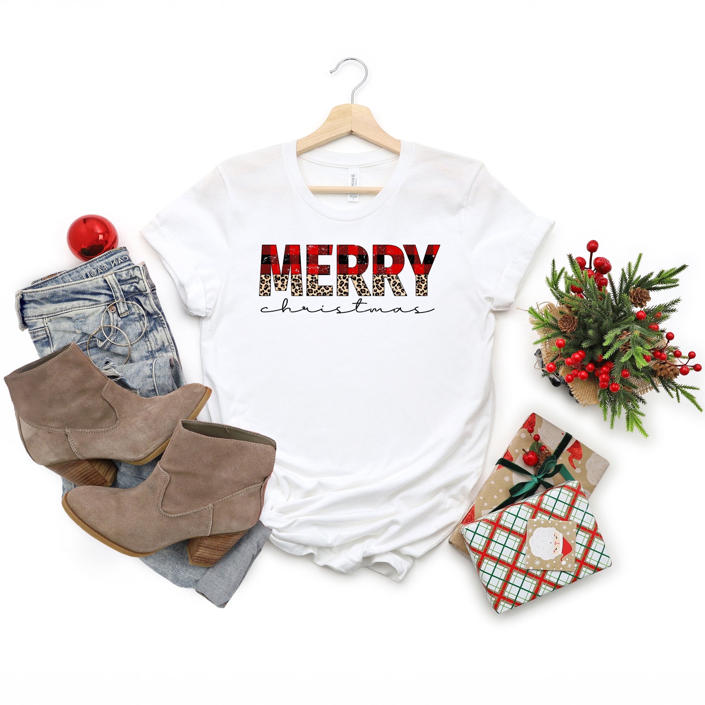 Buffalo Plaid Merry Christmas - Women's Short Sleeve Graphic T-Shirt