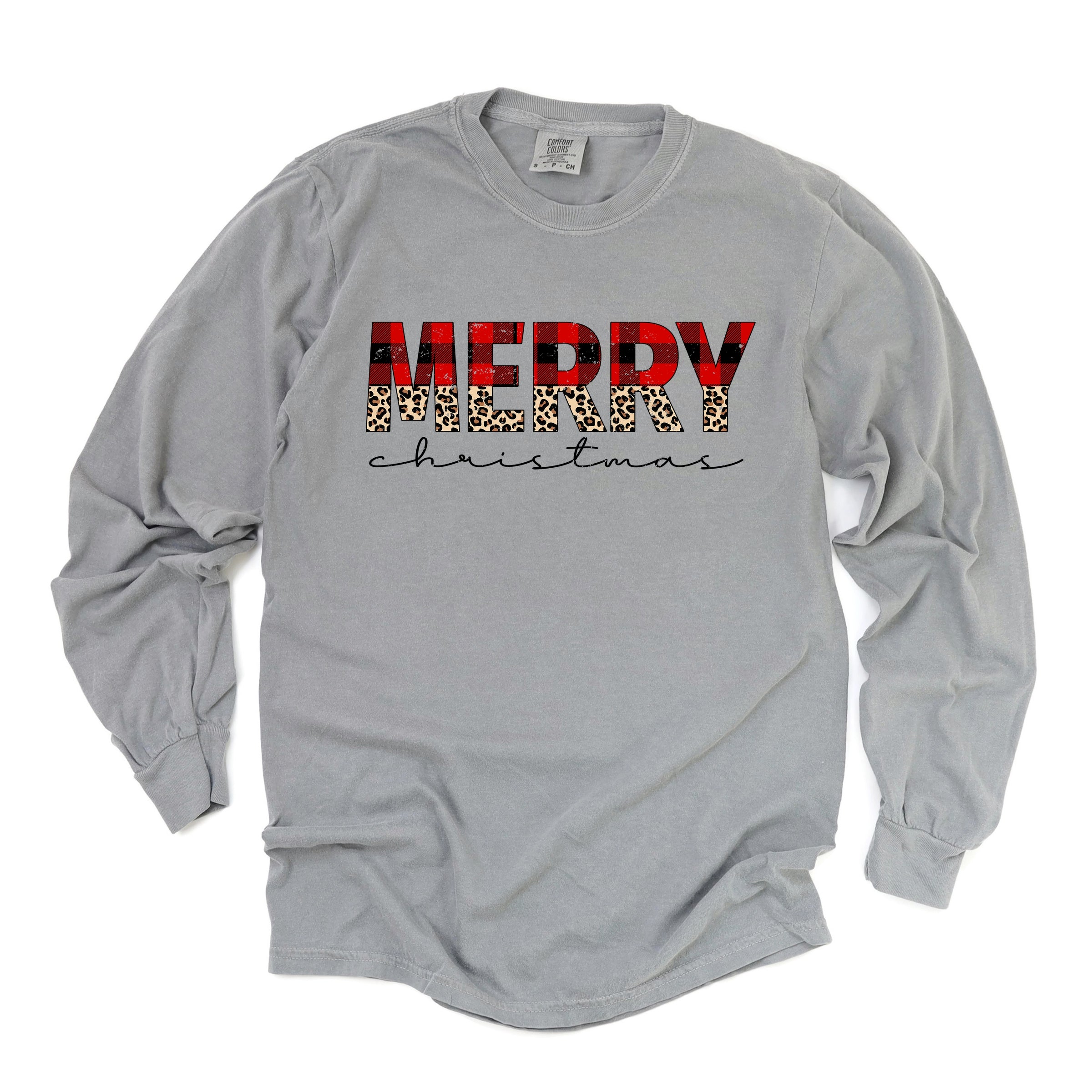 Buffalo Plaid Merry Christmas - Women's Garment Dyed Long Sleeve Graphic T-Shirt