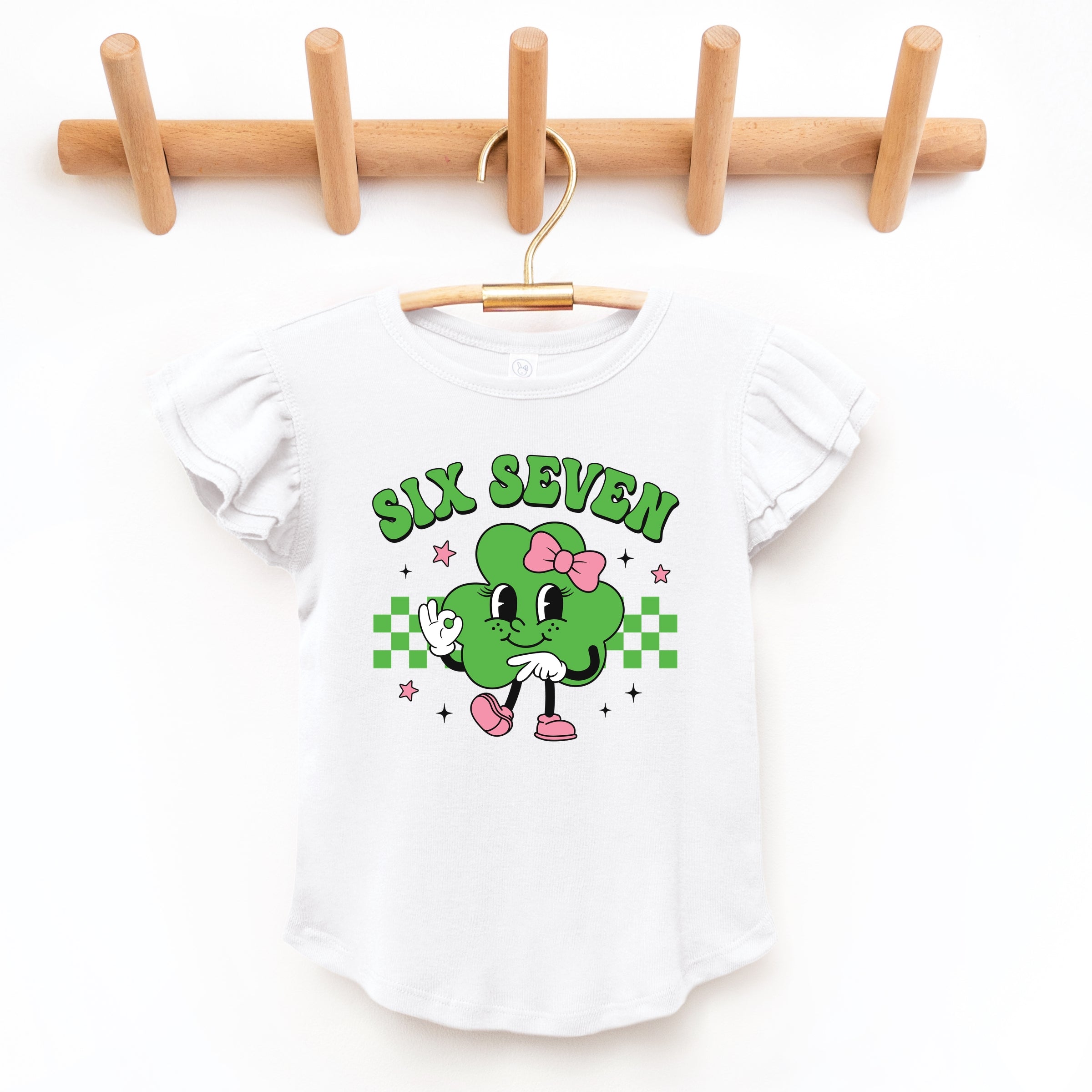 Six Seven Clover Bow - Flutter Sleeve Graphic T-Shirt