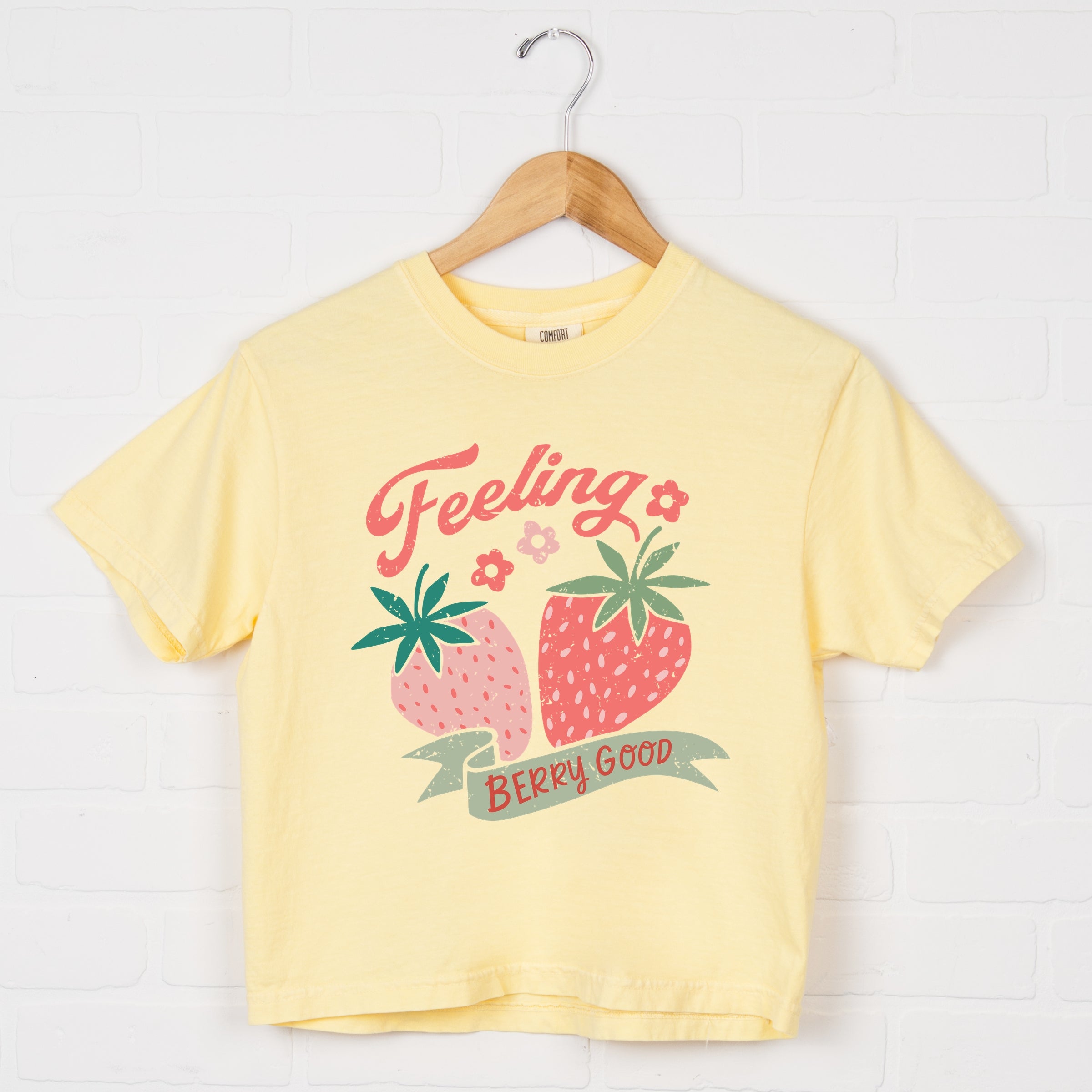 Feeling Berry Good Strawberries - Women's Boxy Crop Top Graphic T-Shirt