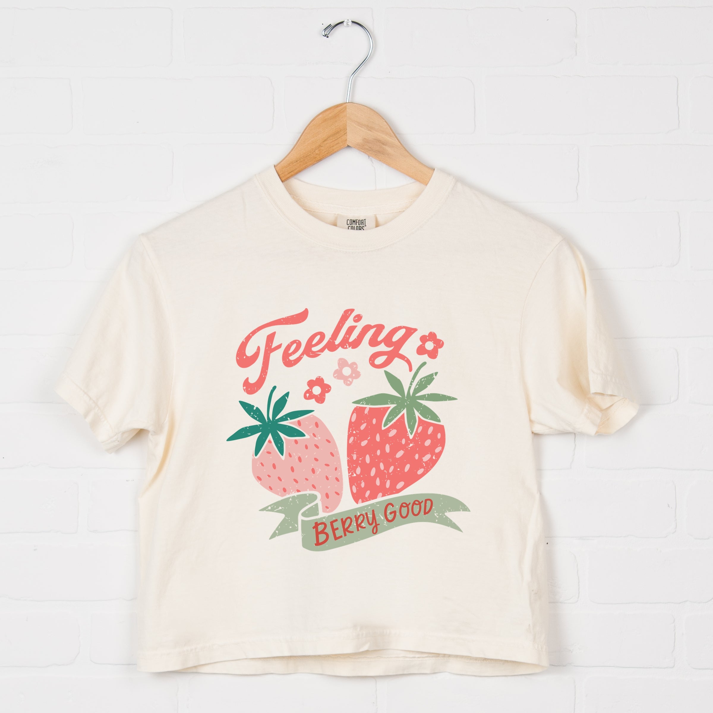 Feeling Berry Good Strawberries - Women's Boxy Crop Top Graphic T-Shirt