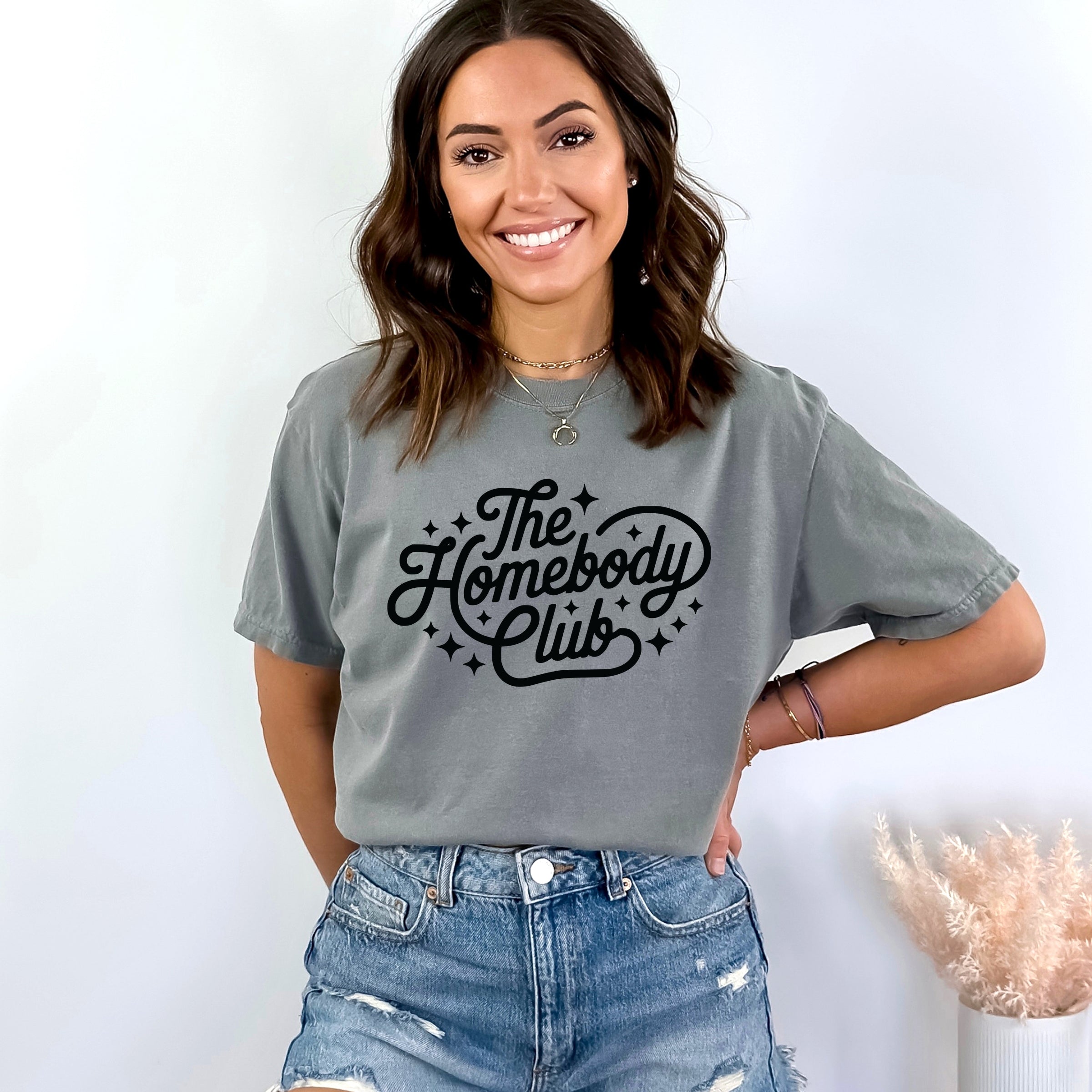The Homebody Club Cursive Stars - Women's Garment Dyed Graphic T-Shirt