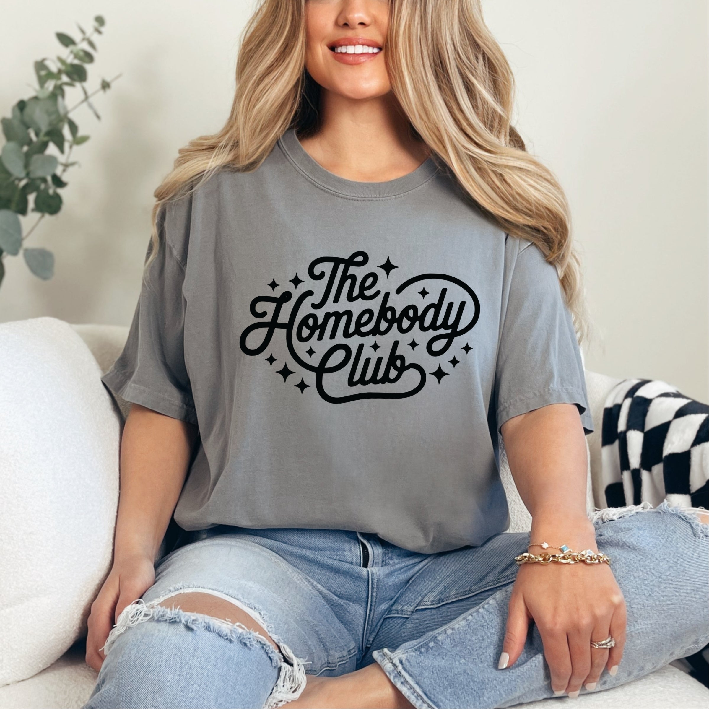 The Homebody Club Cursive Stars - Women's Garment Dyed Graphic T-Shirt