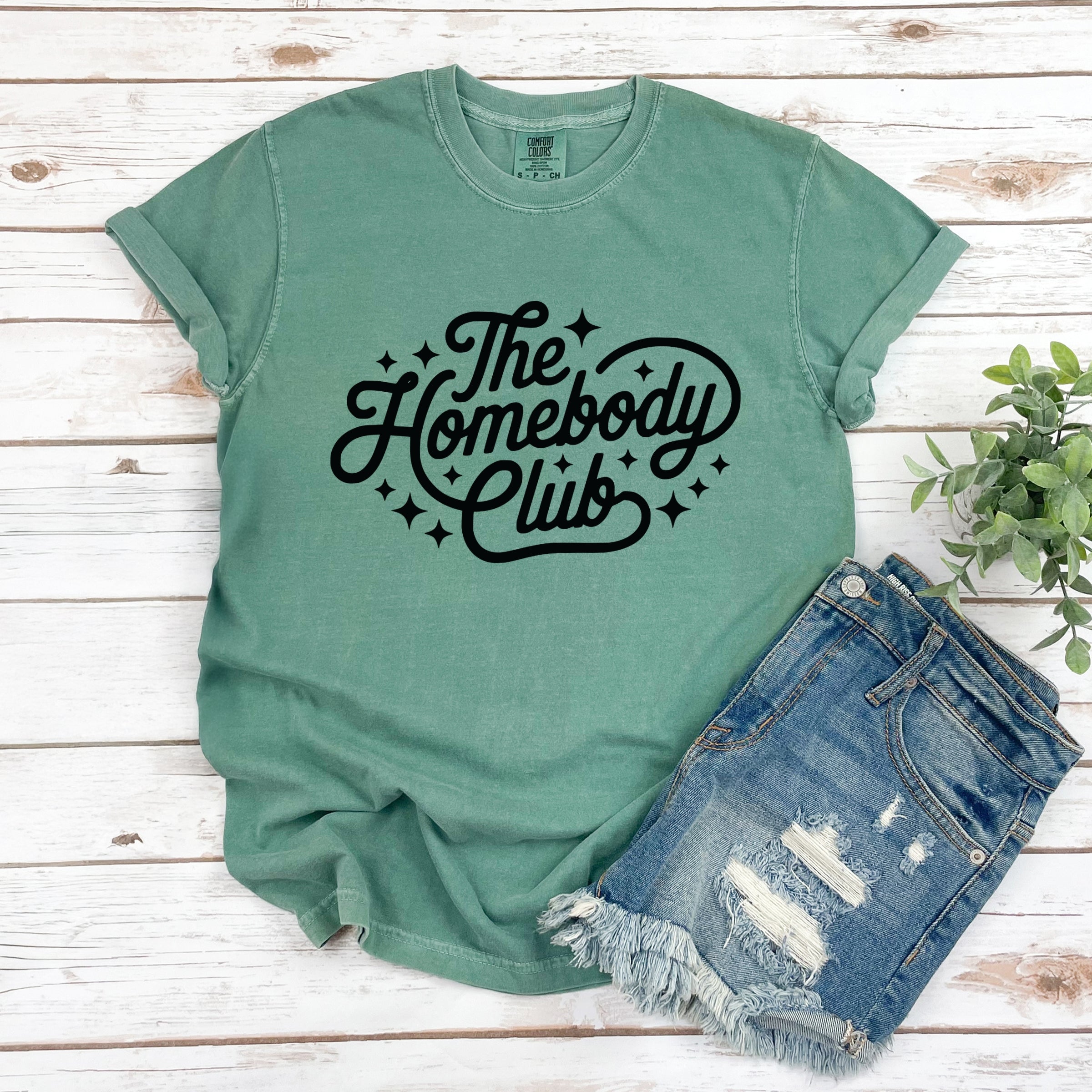The Homebody Club Cursive Stars - Women's Garment Dyed Graphic T-Shirt