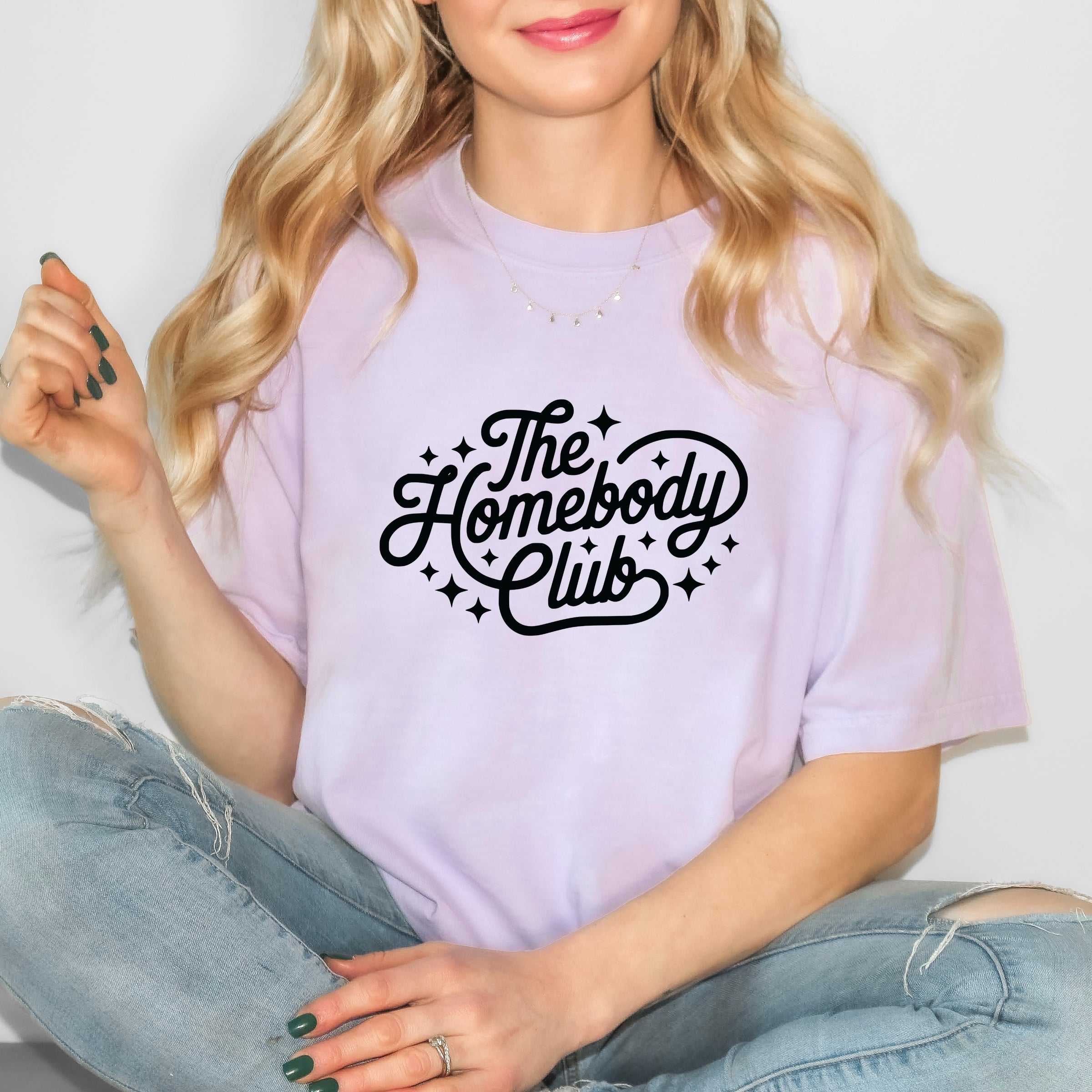 The Homebody Club Cursive Stars - Women's Garment Dyed Graphic T-Shirt