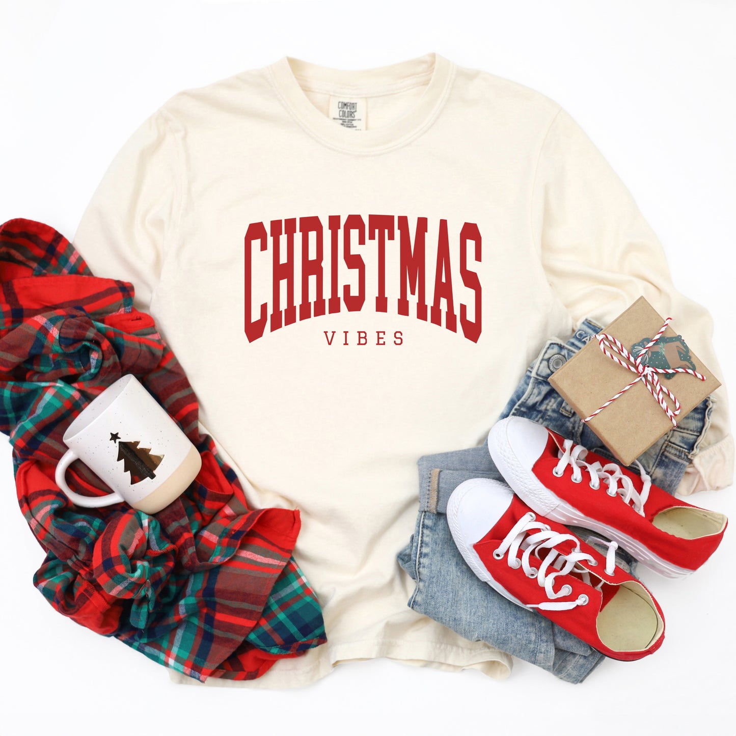 Christmas Vibes Varsity | Garment Dyed Long Sleeve