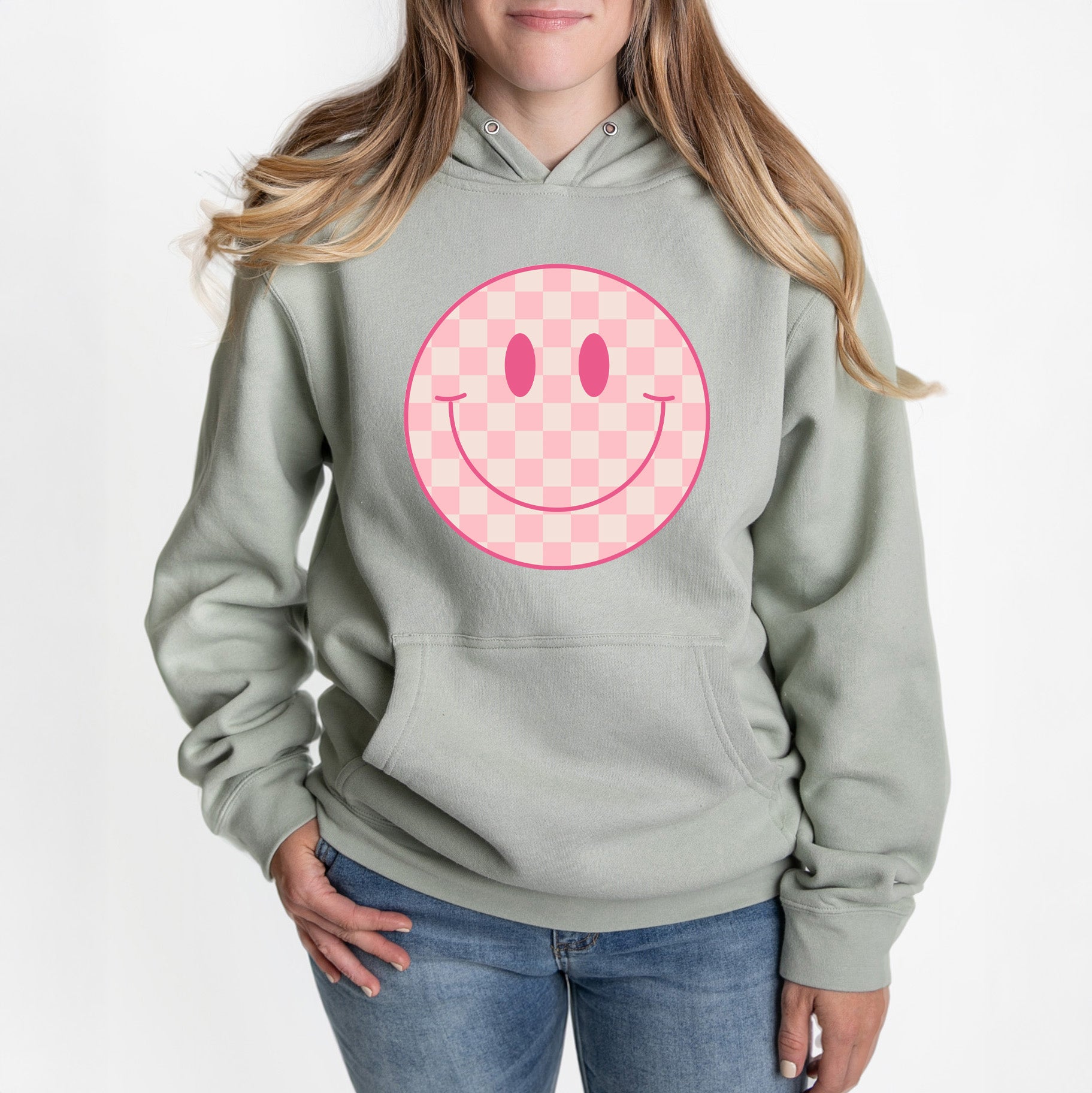 Pink Checker Smiley Face | Hoodie