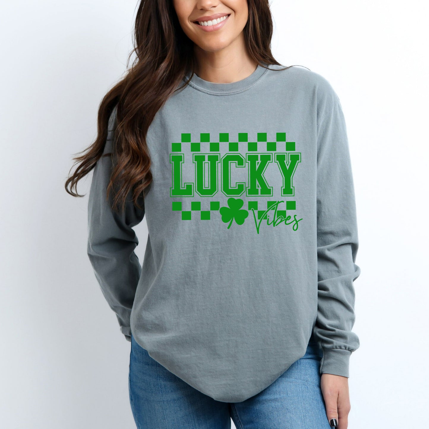 Lucky Vibes Checkered | Garment Dyed Long Sleeve