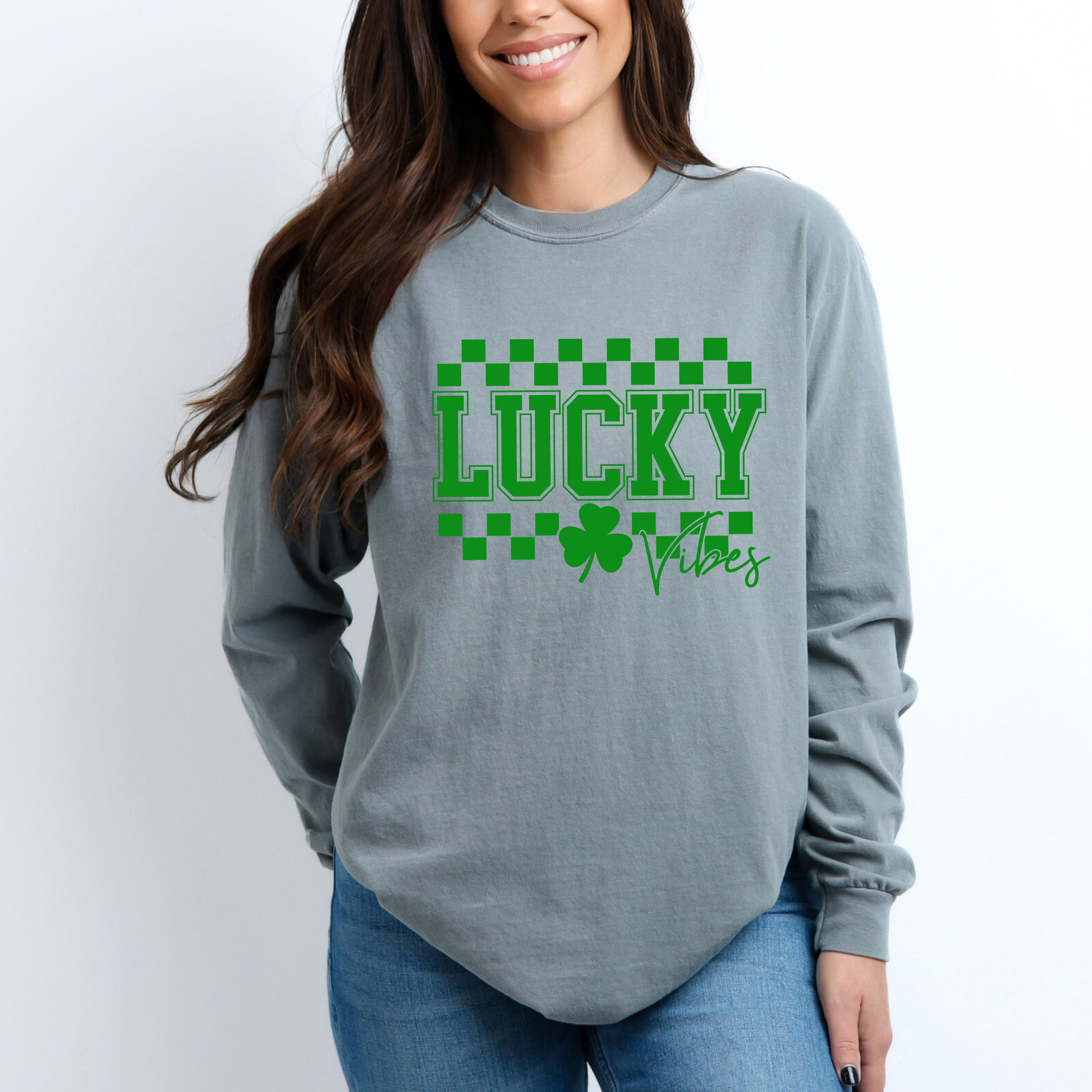 Lucky Vibes Checkered | Garment Dyed Long Sleeve