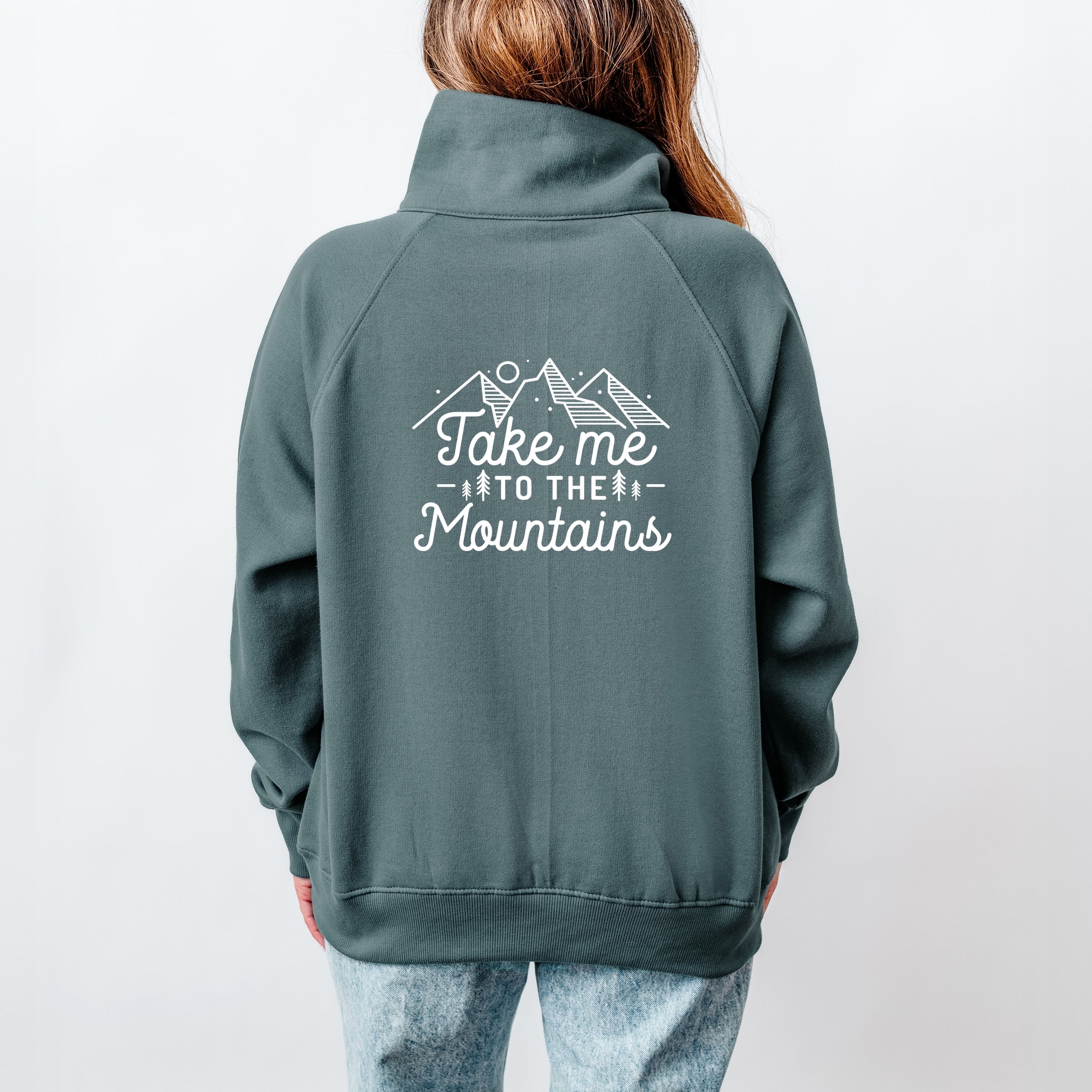 Take Me To The Mountains Landscape Front And Back - Women's Quarter Zip Fleece Graphic Sweatshirt
