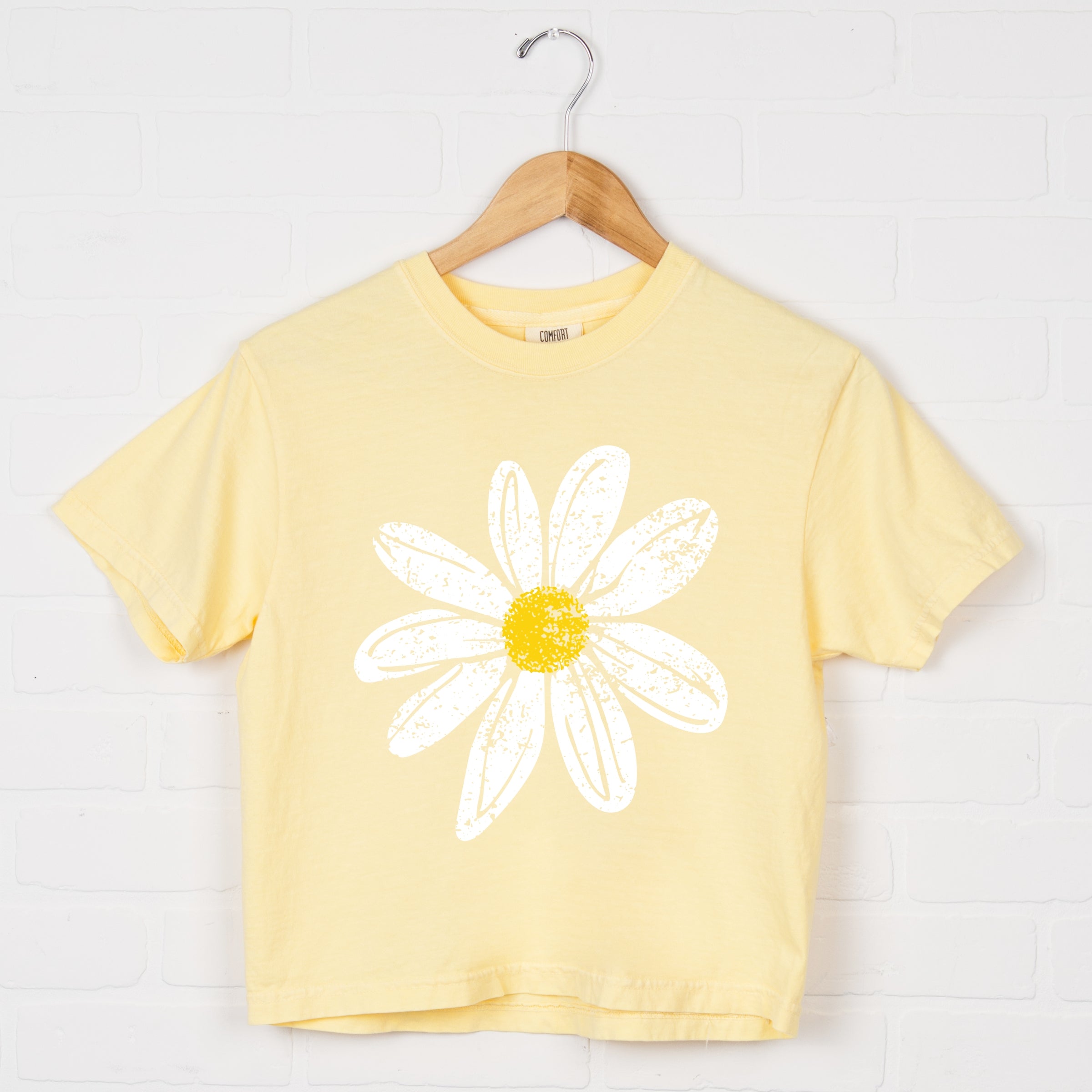 Daisy Distressed - Women's Boxy Crop Top Graphic T-Shirt