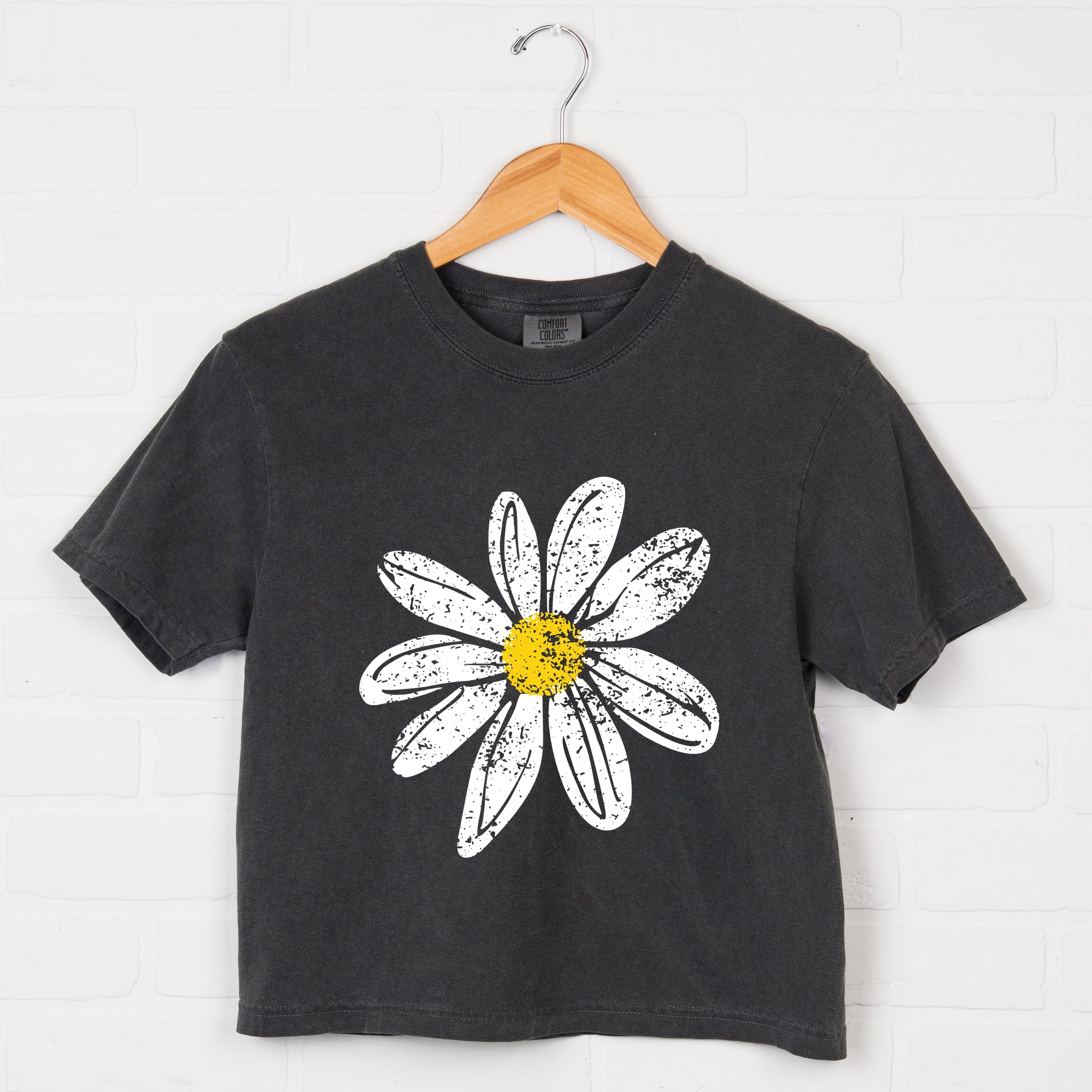 Daisy Distressed - Women's Boxy Crop Top Graphic T-Shirt