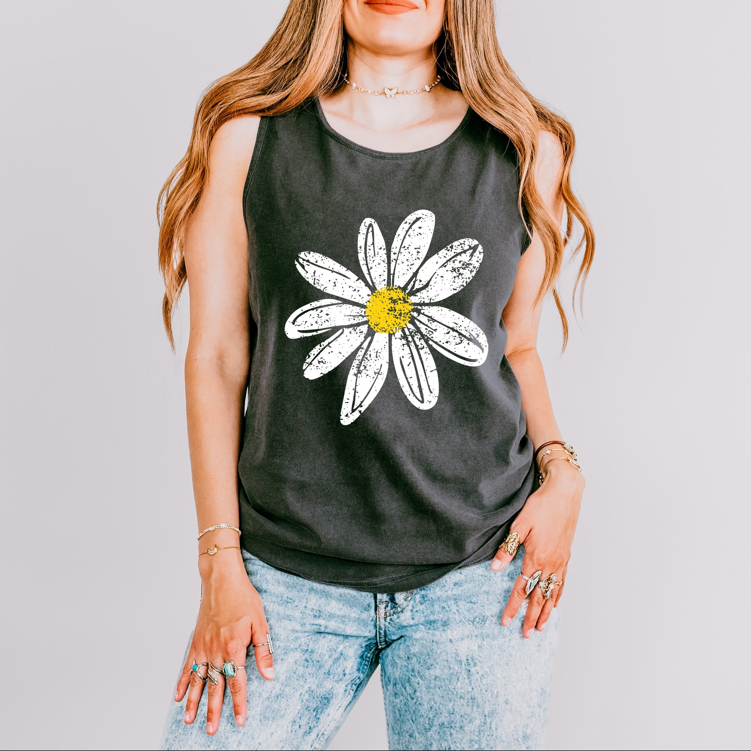 Daisy Distressed - Women's Garment Dyed Graphic Tank Top