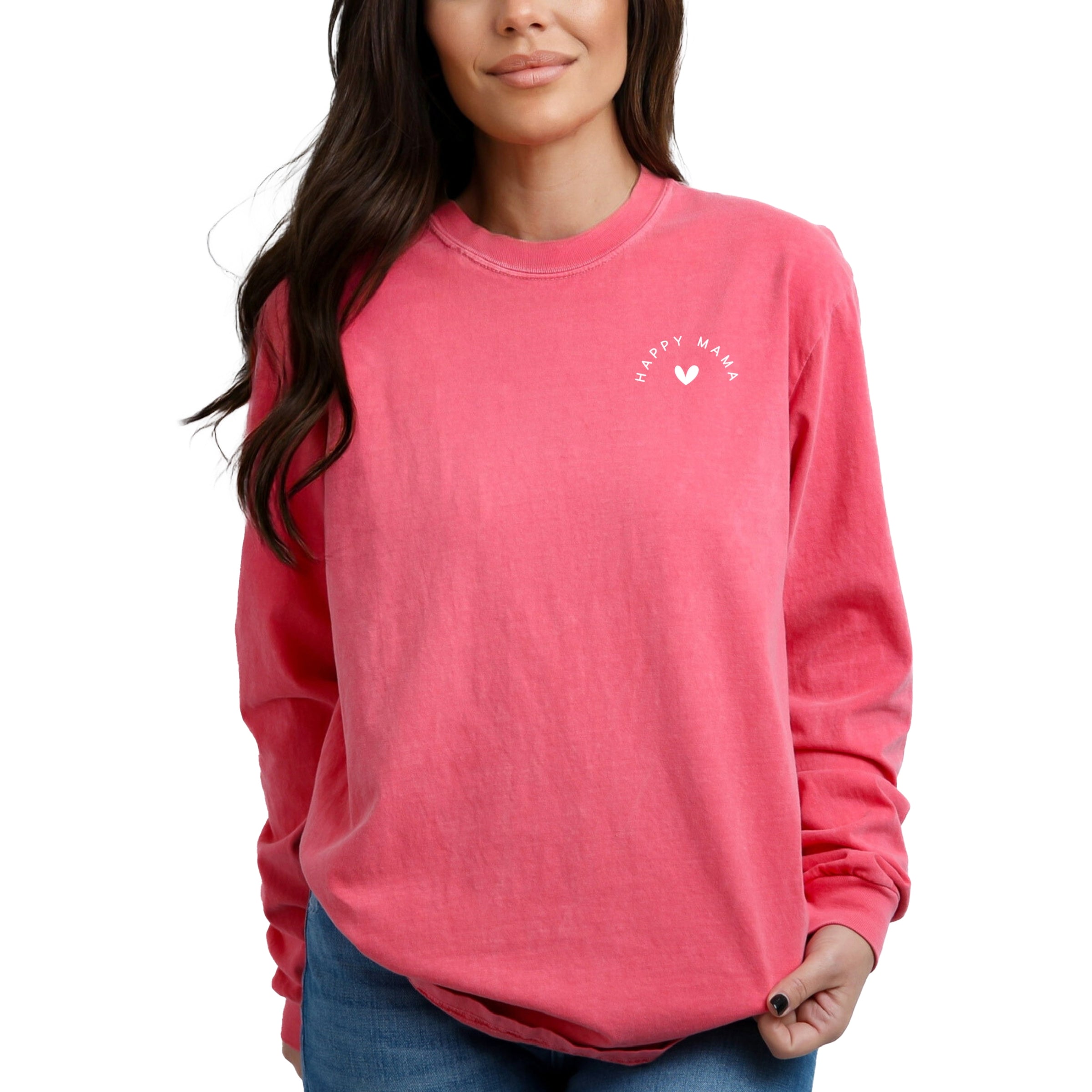 Happy Mama Heart Mini - Women's Garment Dyed Long Sleeve Graphic T-Shirt