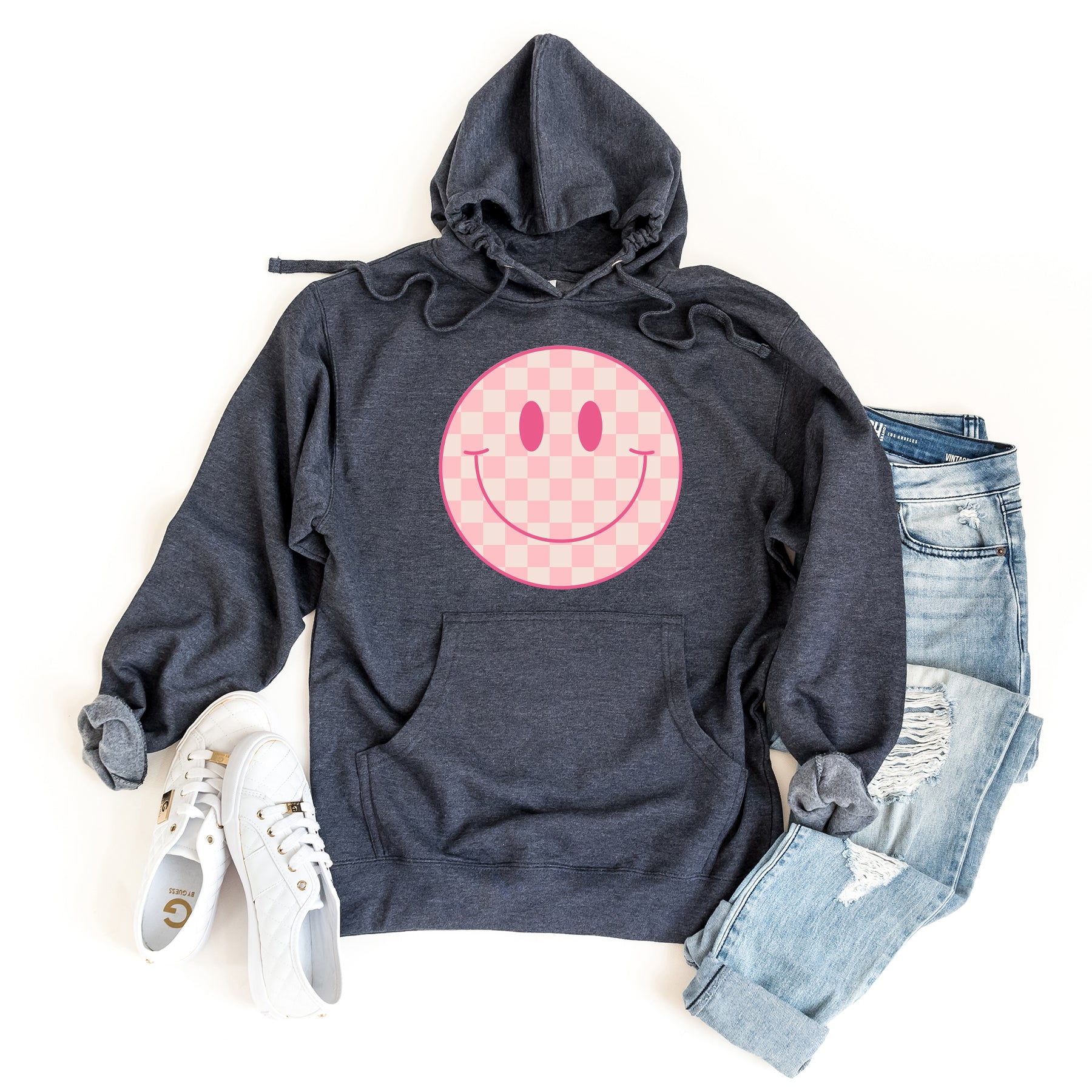 Pink Checker Smiley Face | Hoodie