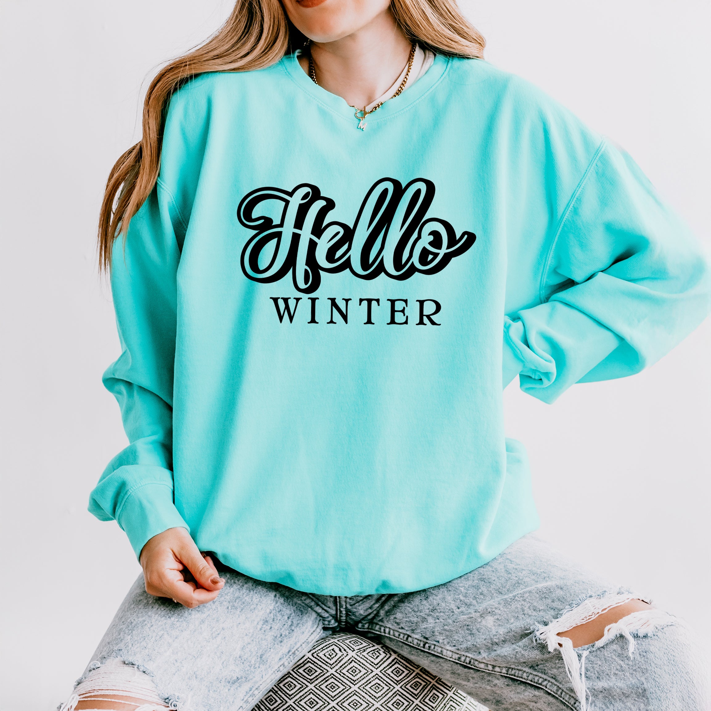 Retro Hello Winter | Lightweight Garment Dyed Sweatshirt