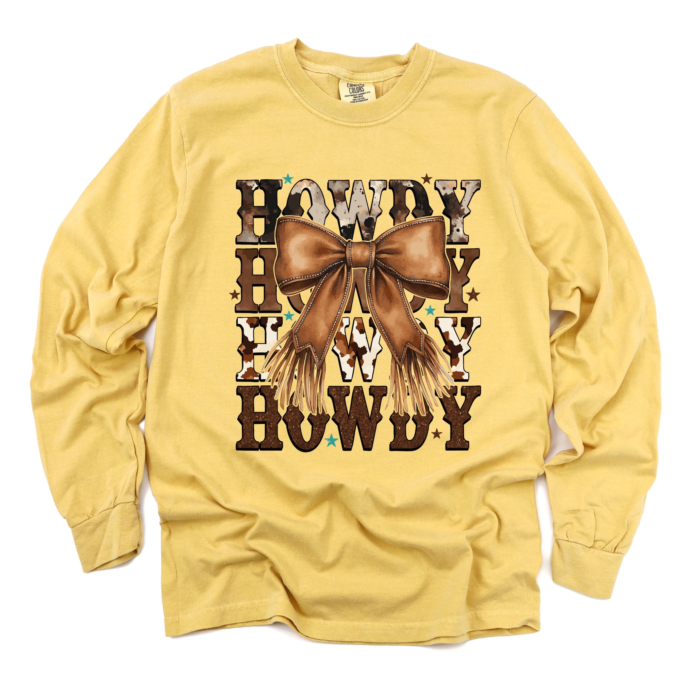 Coquette Howdy Stacked - Women's Garment Dyed Long Sleeve Graphic T-Shirt