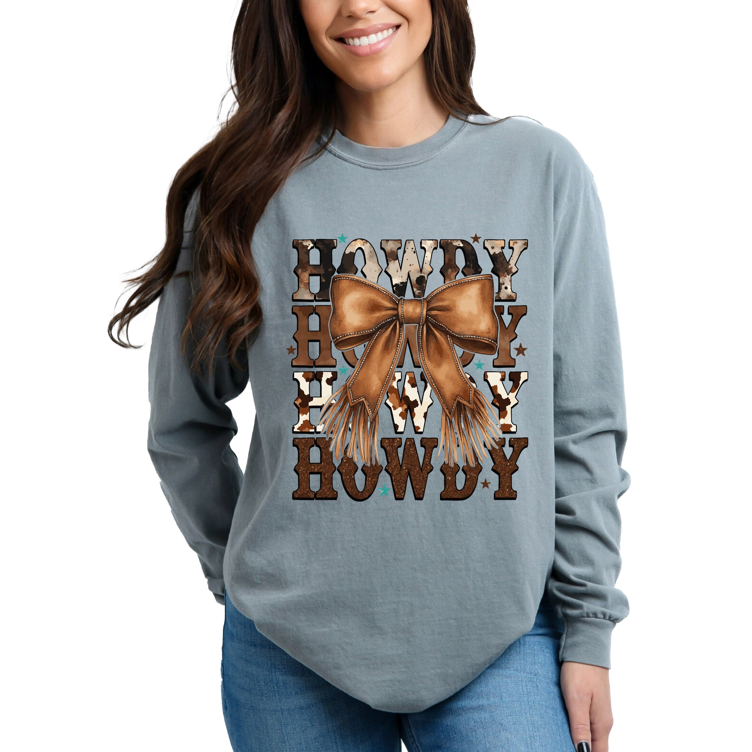 Coquette Howdy Stacked - Women's Garment Dyed Long Sleeve Graphic T-Shirt