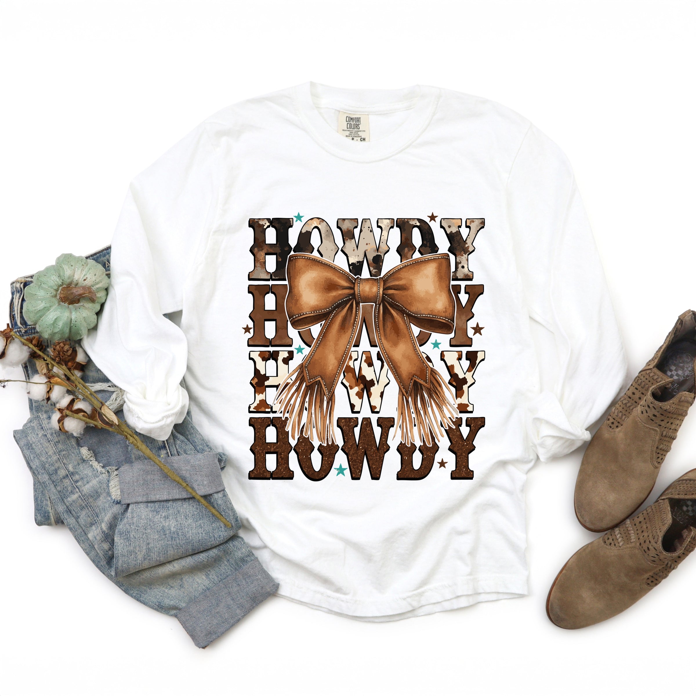 Coquette Howdy Stacked - Women's Garment Dyed Long Sleeve Graphic T-Shirt