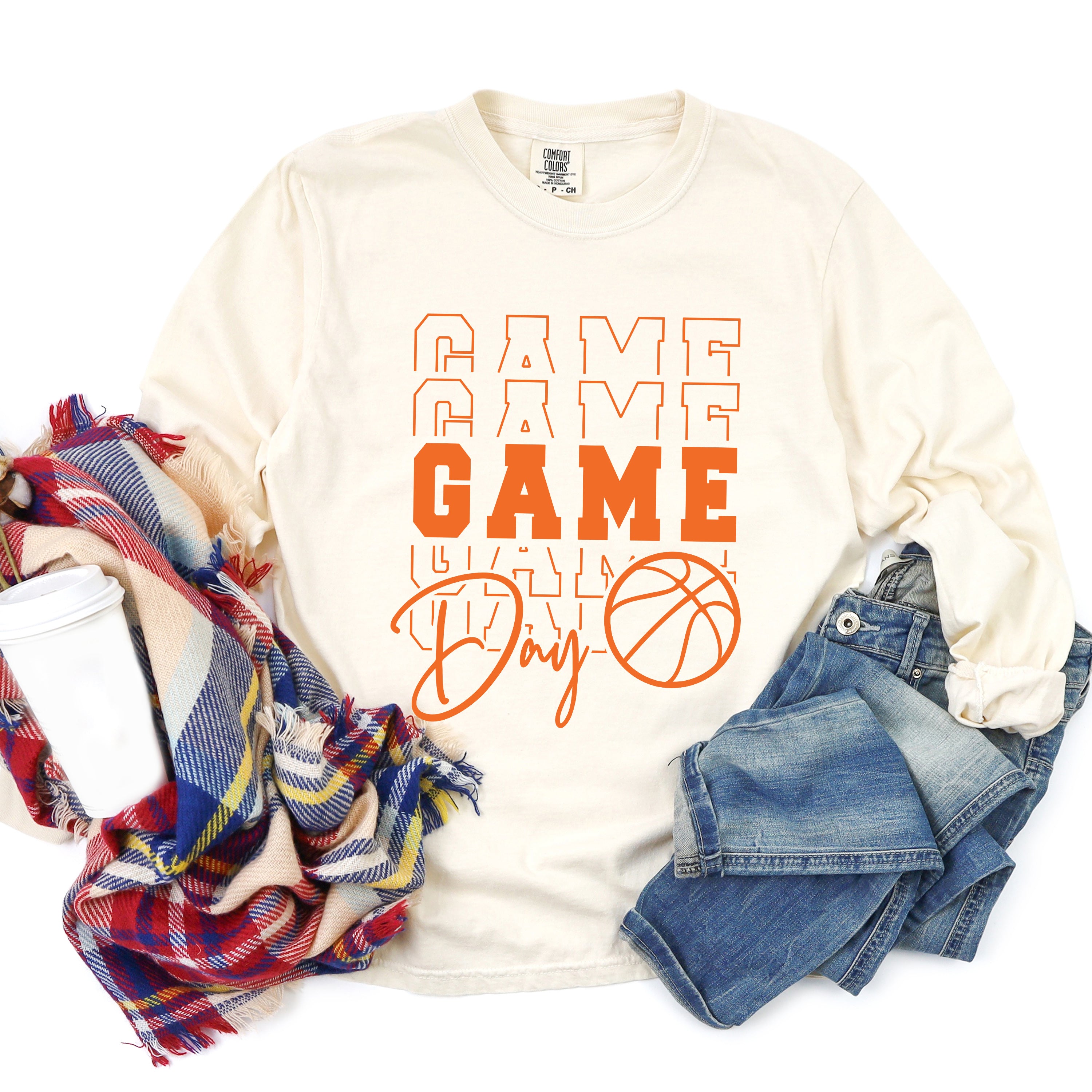 Game Day Stacked Basketball | Garment Dyed Long Sleeve