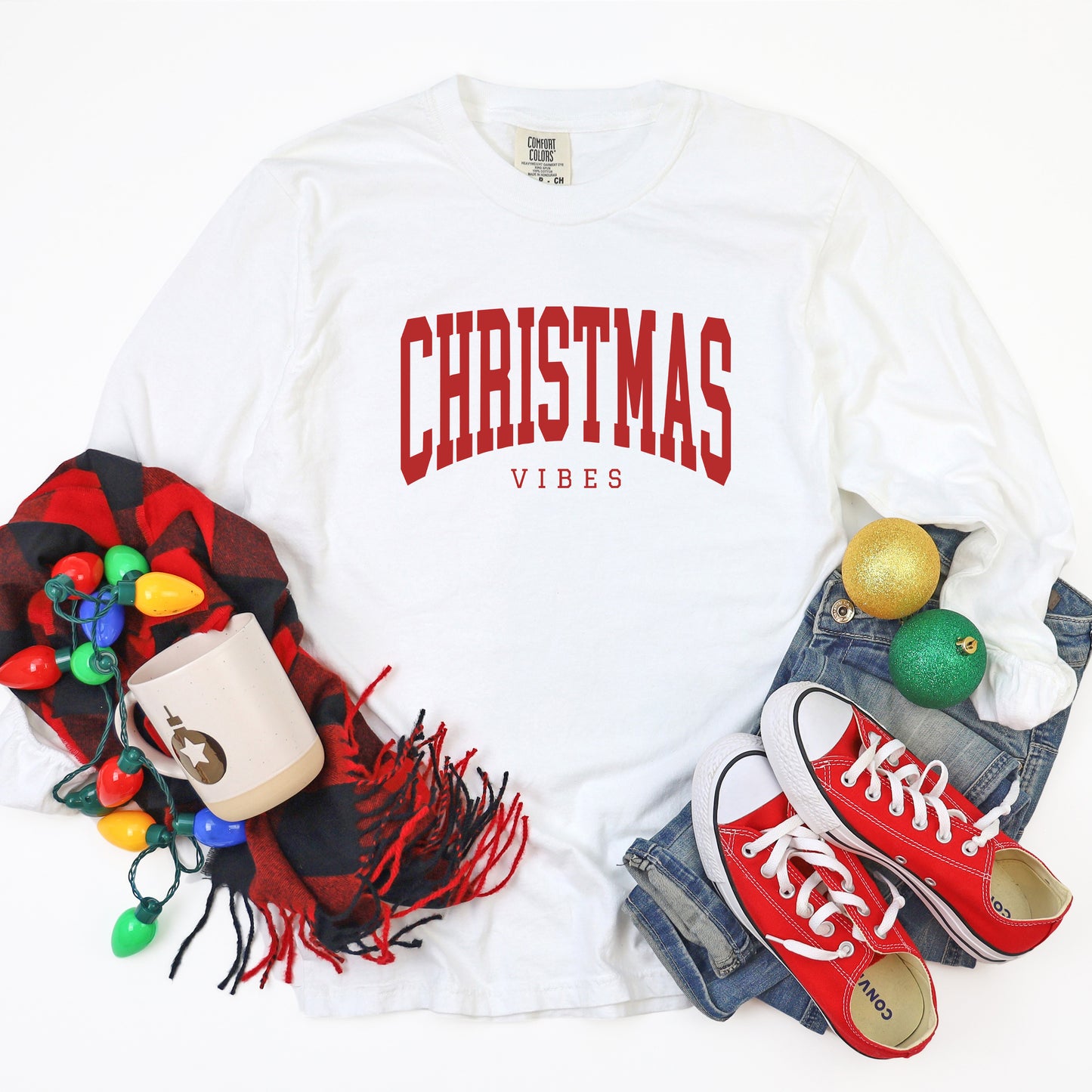 Christmas Vibes Varsity | Garment Dyed Long Sleeve