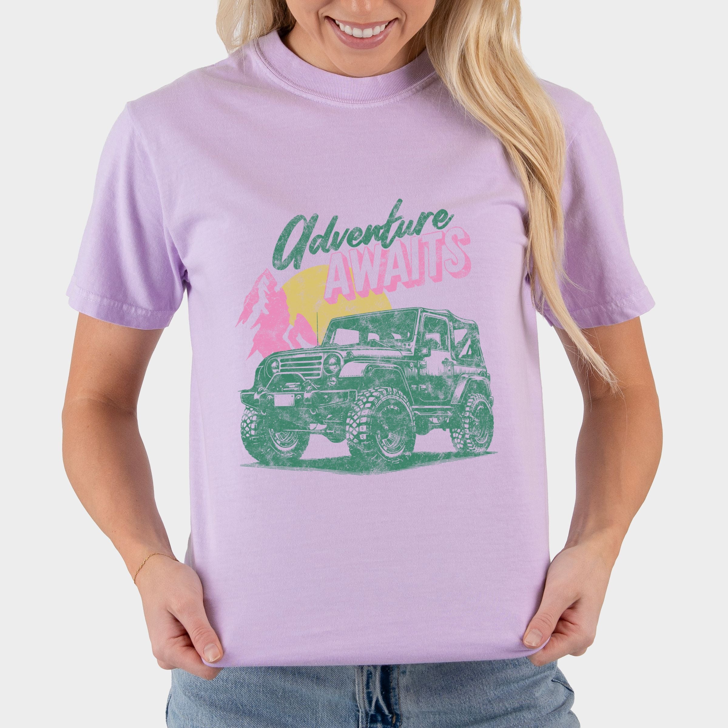 Adventure Awaits Jeep - Women's Garment Dyed Graphic T-Shirt