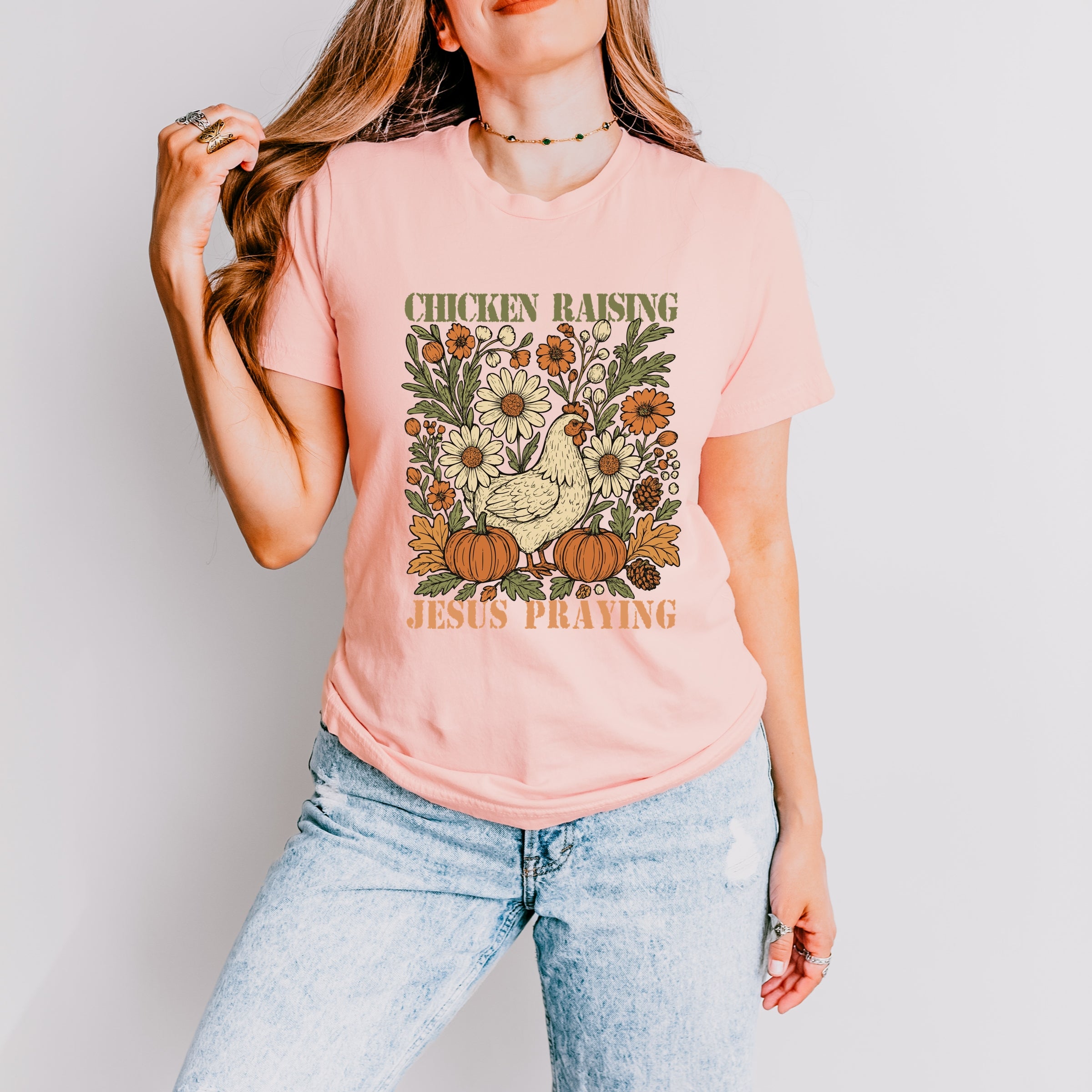 Chicken Raising Jesus Praying - Women's Short Sleeve Graphic T-Shirt