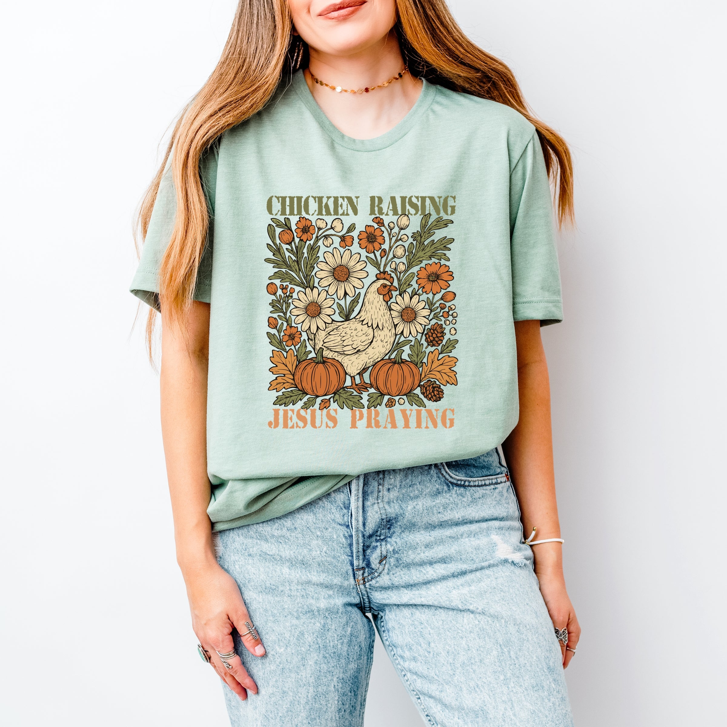 Chicken Raising Jesus Praying - Women's Short Sleeve Graphic T-Shirt