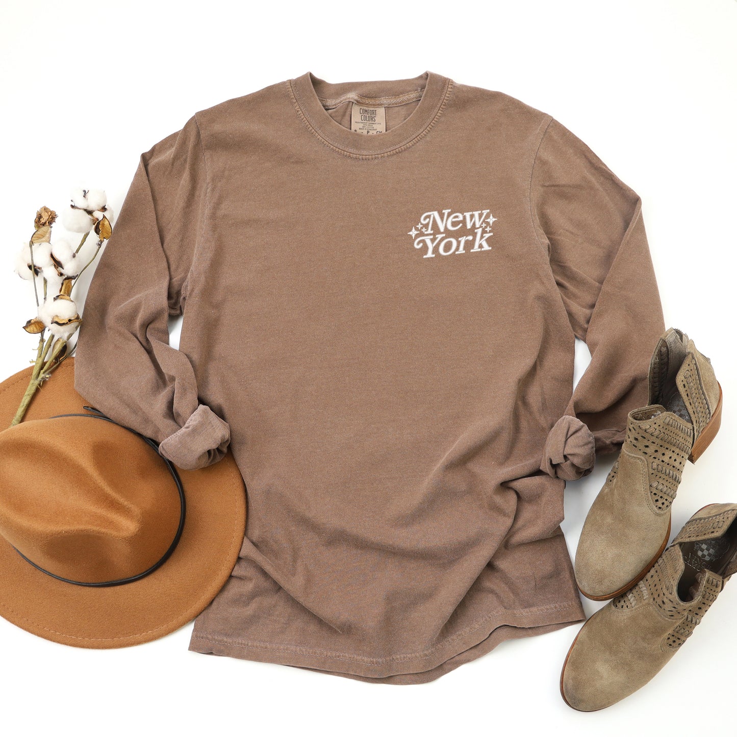 Embroidered New York Stars | Garment Dyed Long Sleeve