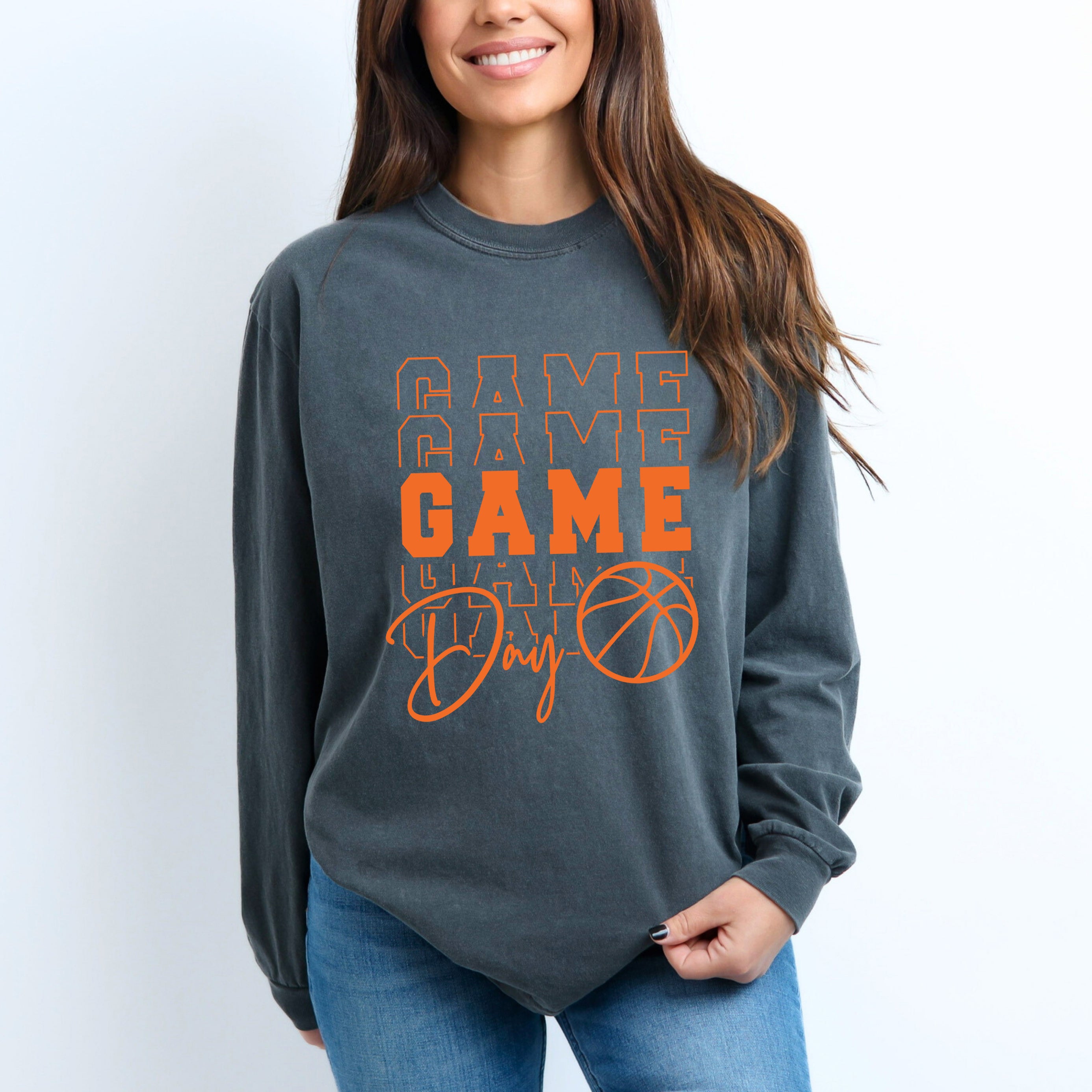 Game Day Stacked Basketball | Garment Dyed Long Sleeve
