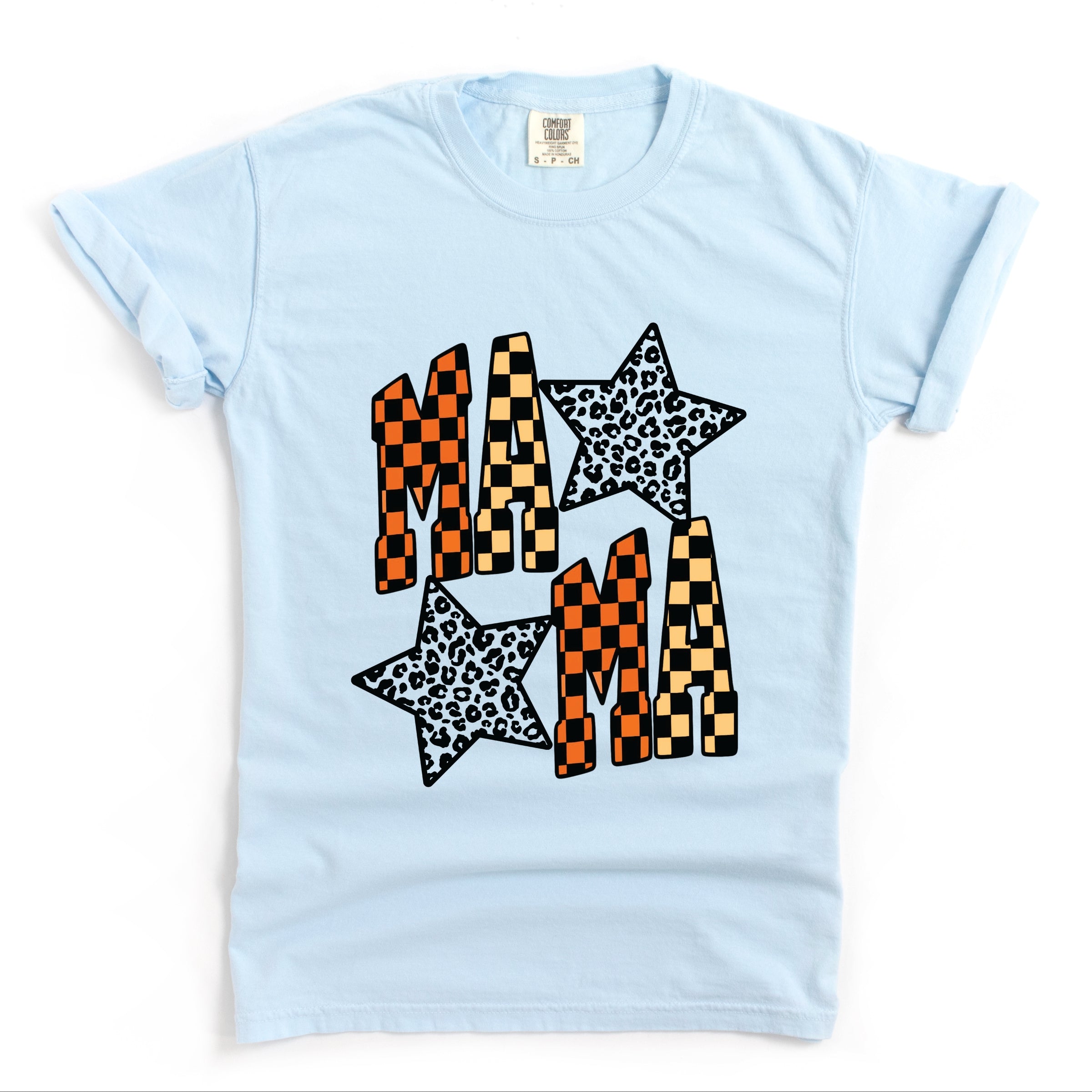 Checkered Mama Leopard Stars - Womens Garment Dyed Tee