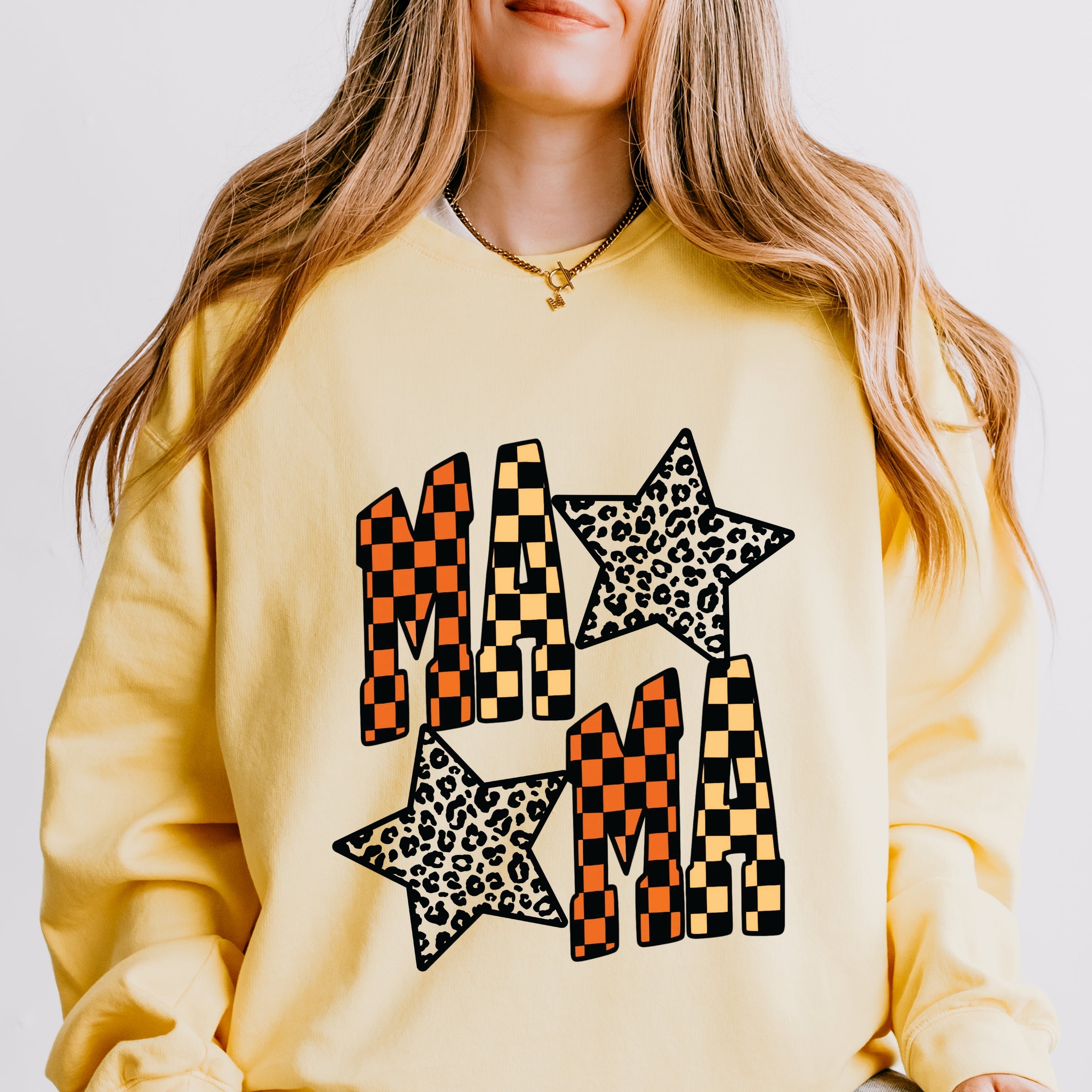 Checkered Mama Leopard Stars - Womens Lightweight Garment Dyed Sweatshirt
