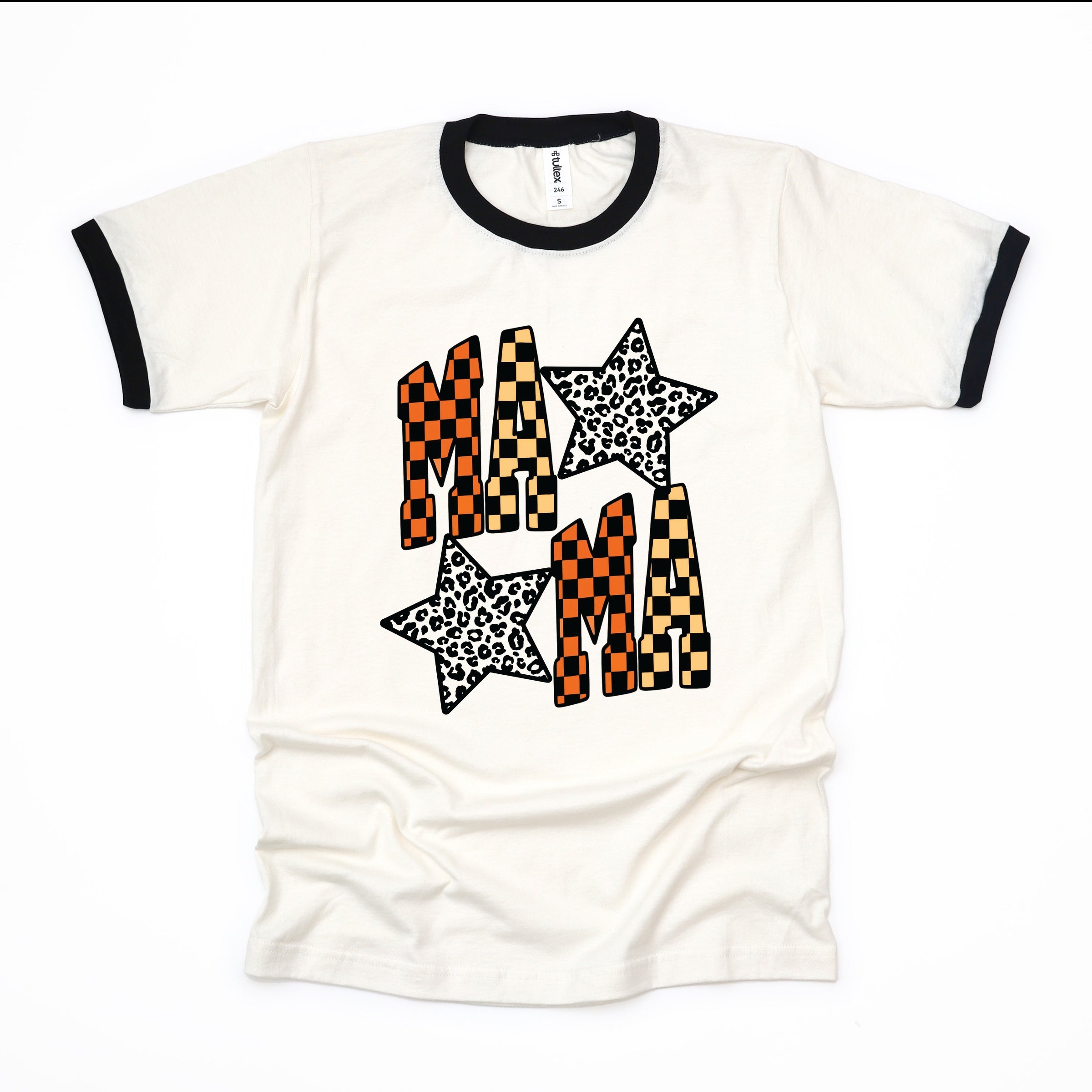 Checkered Mama Leopard Stars - Womens Ringer Tee