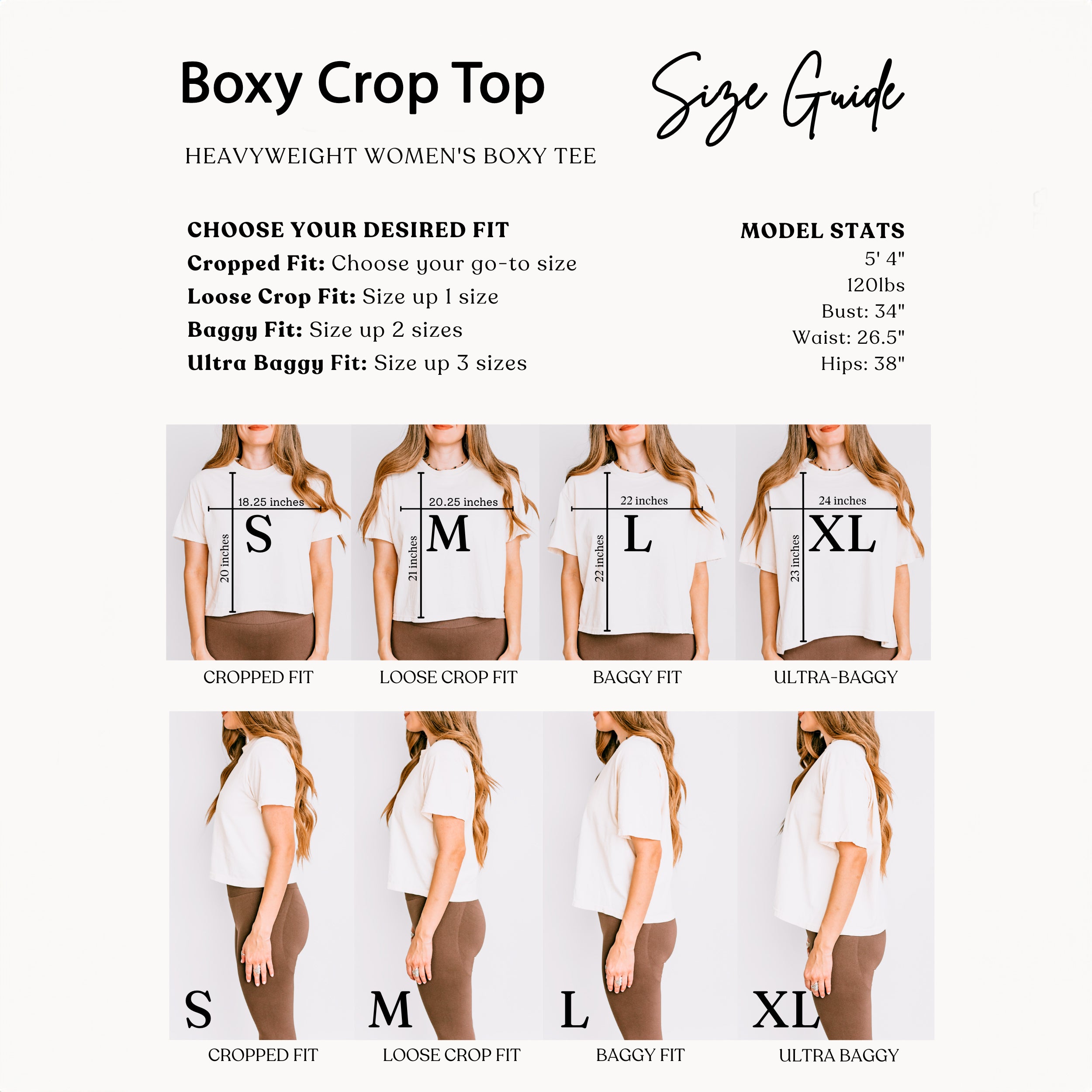 Women's Boxy Crop Top Graphic T-Shirt - size guide