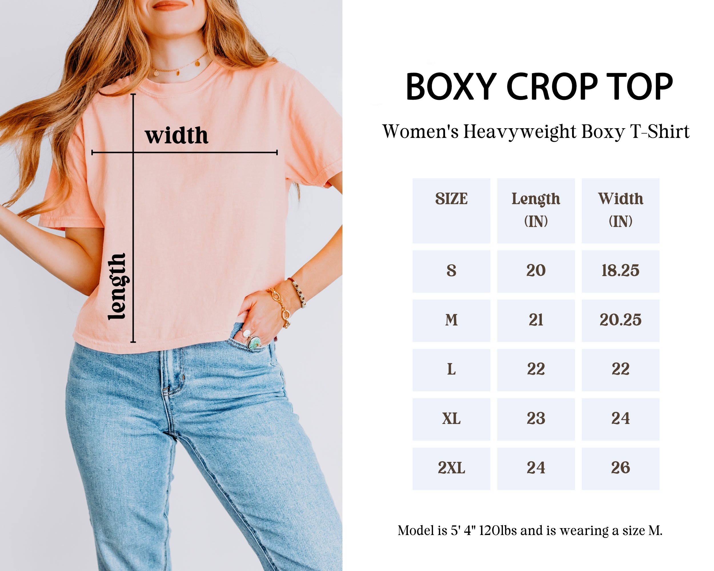 Women's Boxy Crop Top Graphic T-Shirt - size guide
