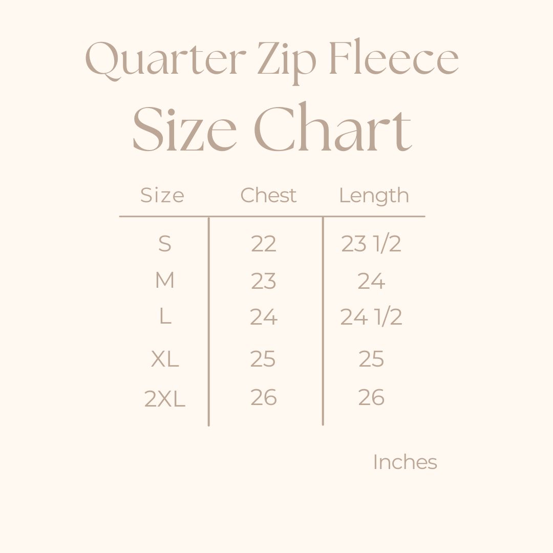 Women's Quarter Zip Fleece Graphic Sweatshirt - size guide