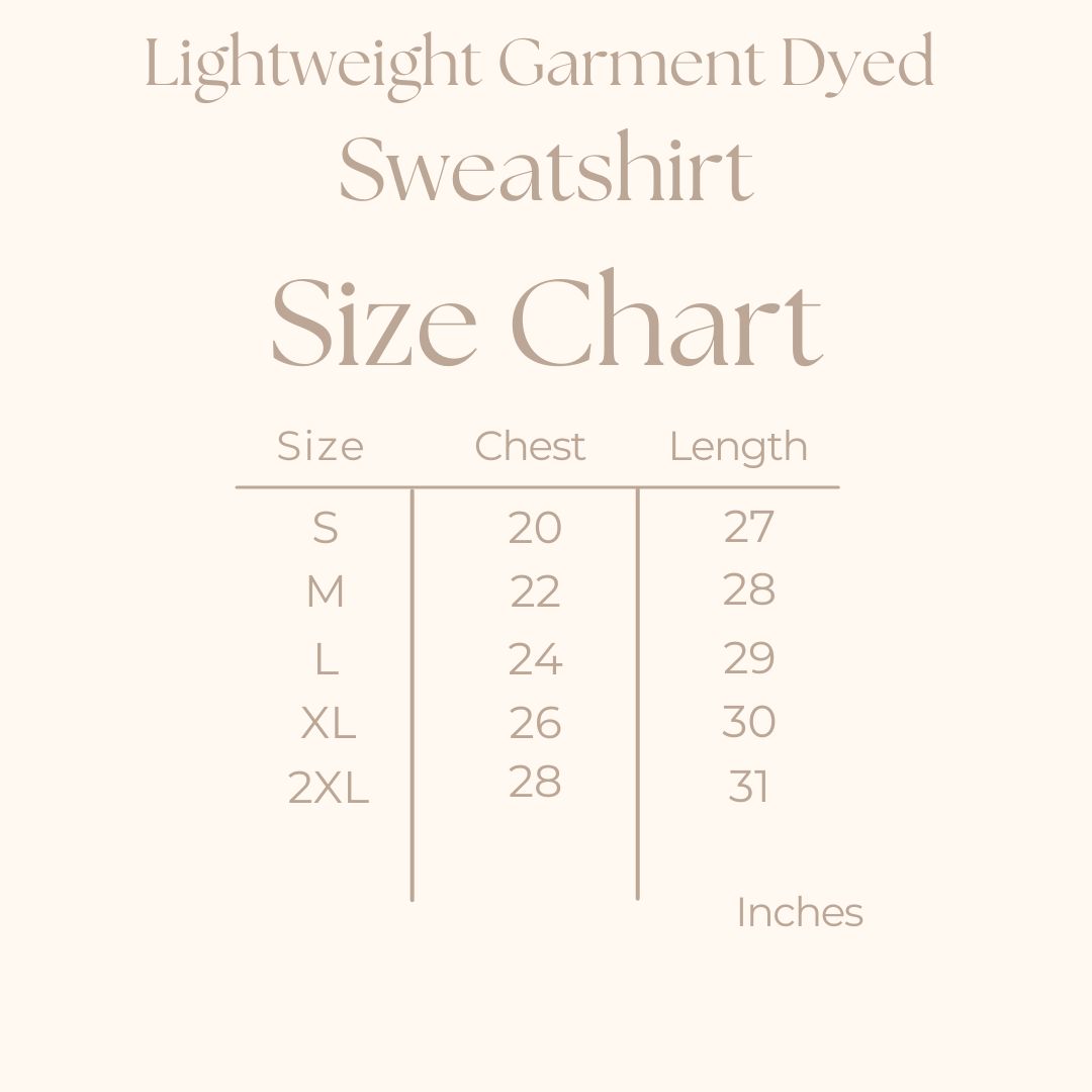 Women's Lightweight Garment Dyed Sweatshirt - size guide