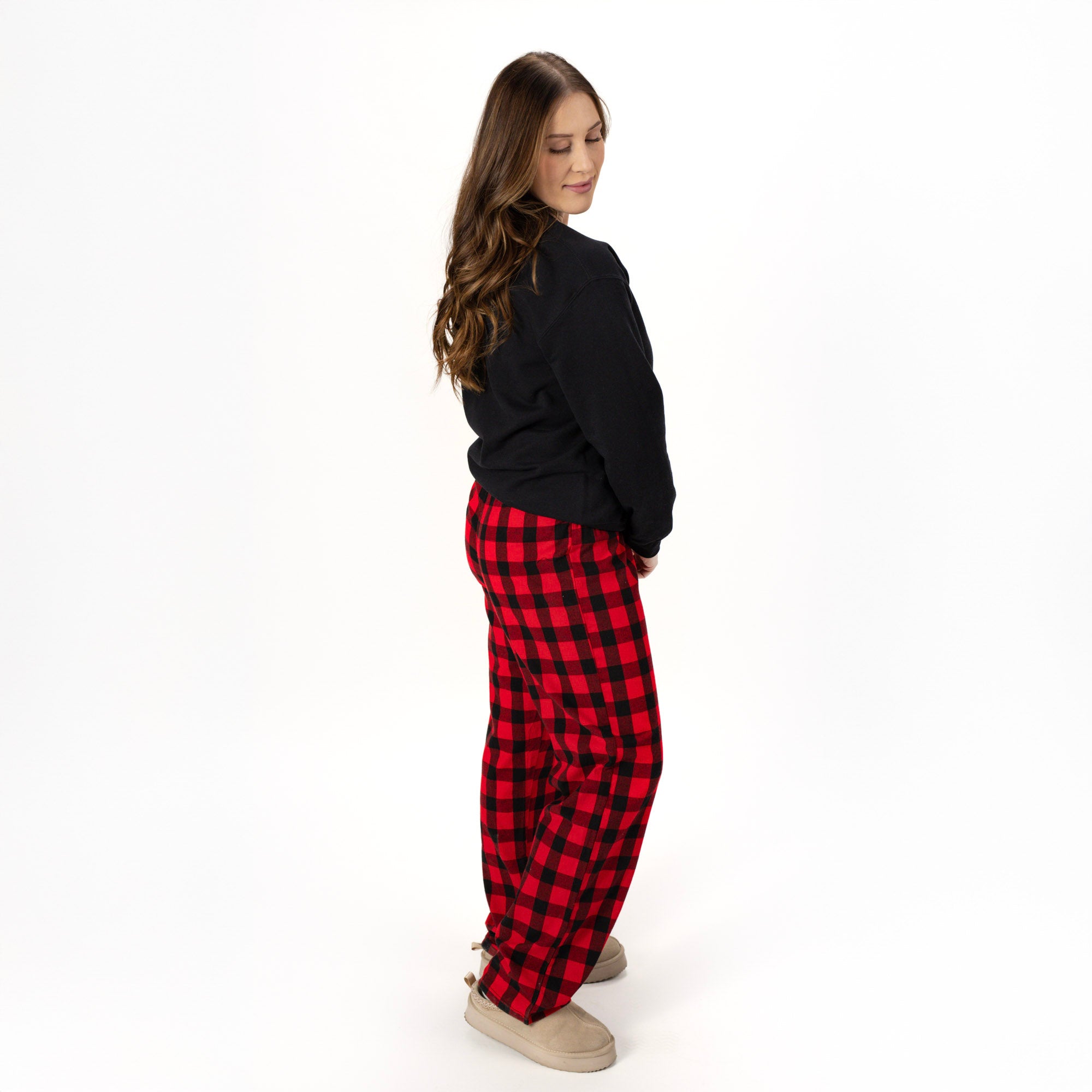 26522WPU_F-PPSET_SWT Black and White Plaid Red Top