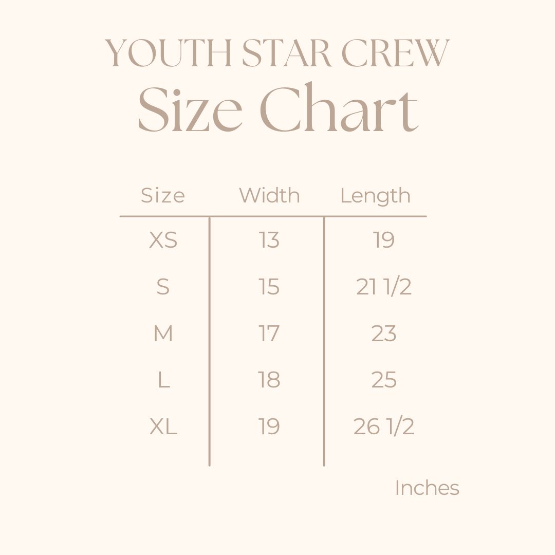 Youth Short Sleeve Star Tee - size guide
