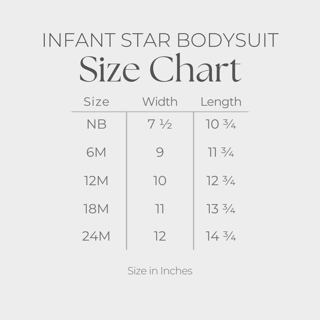 Baby Short Sleeve Star Bodysuit - size guide