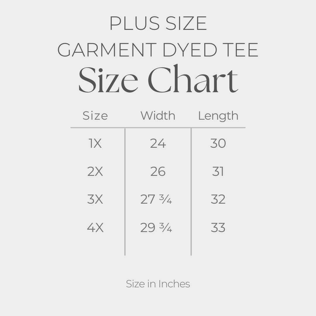 Women's Plus Sized Garment Dyed Graphic T-Shirt - size guide