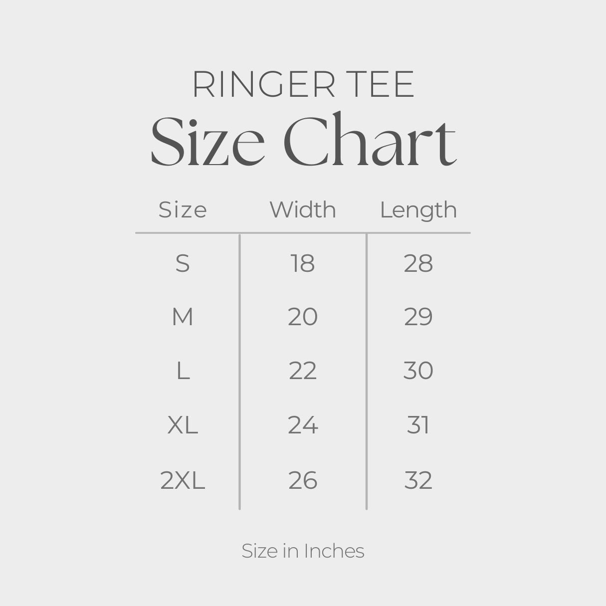 Women's Ringer Graphic T-Shirt - size guide