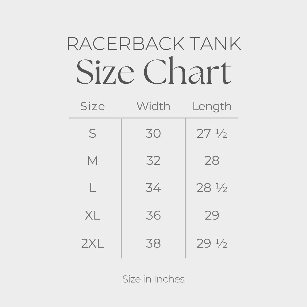 Women's Graphic Racerback Tank Top - size guide