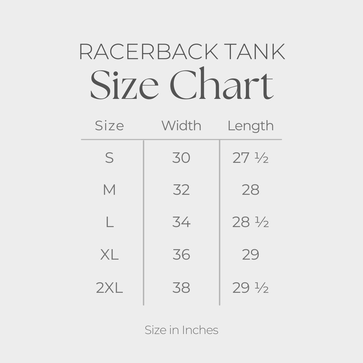 Women's Graphic Racerback Tank Top - size guide