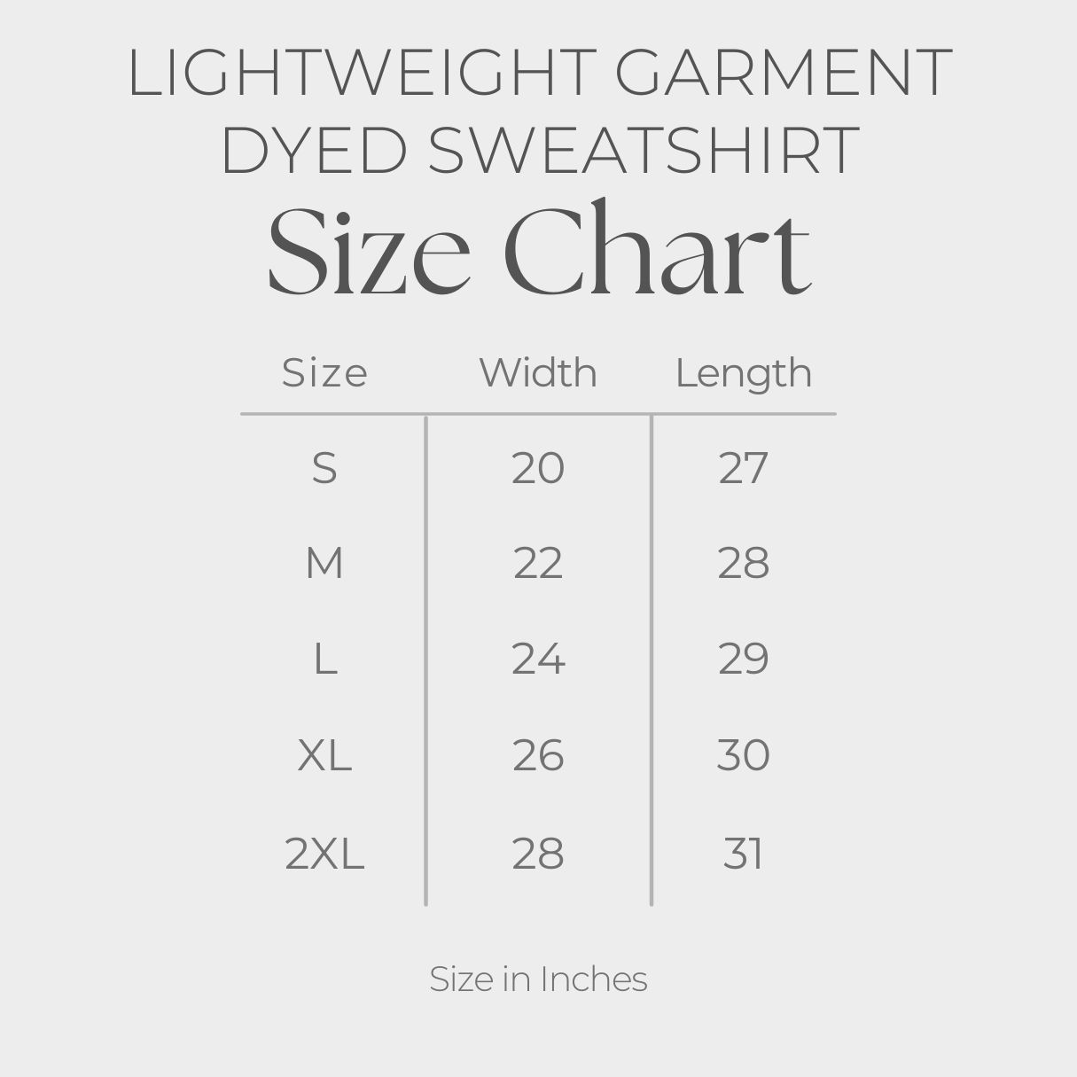Women's Lightweight Garment Dyed Sweatshirt - size guide