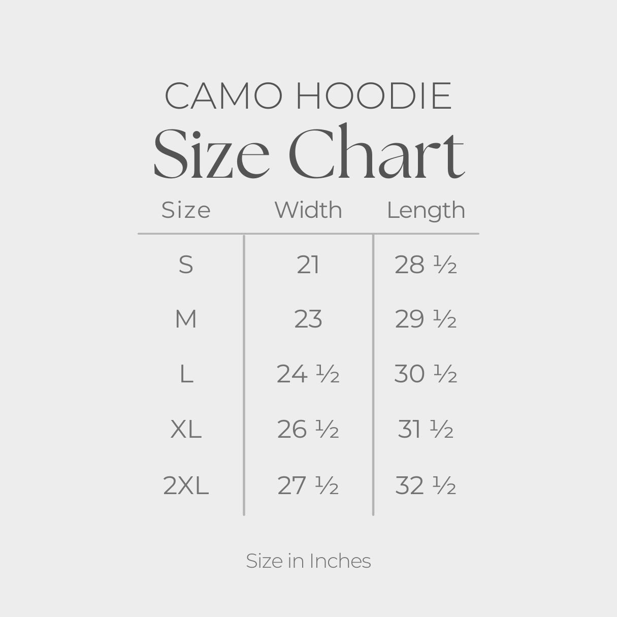 Women's Camo Hoodie - size guide
