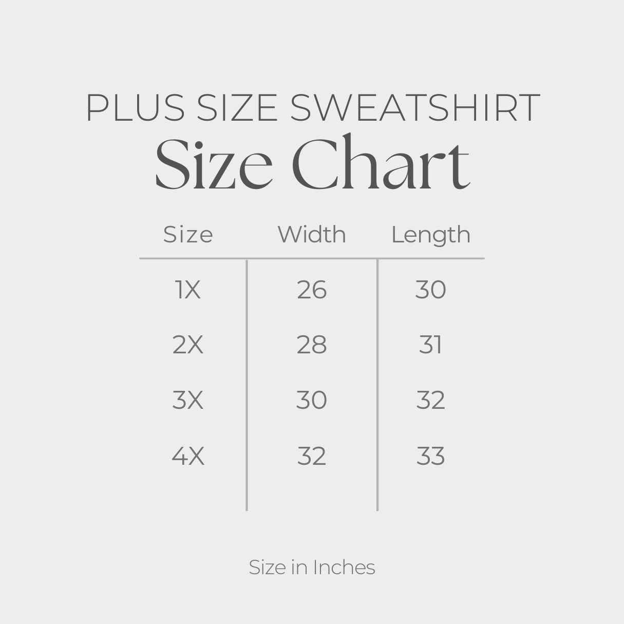 Women's Plus Sized Graphic Sweatshirt - size guide