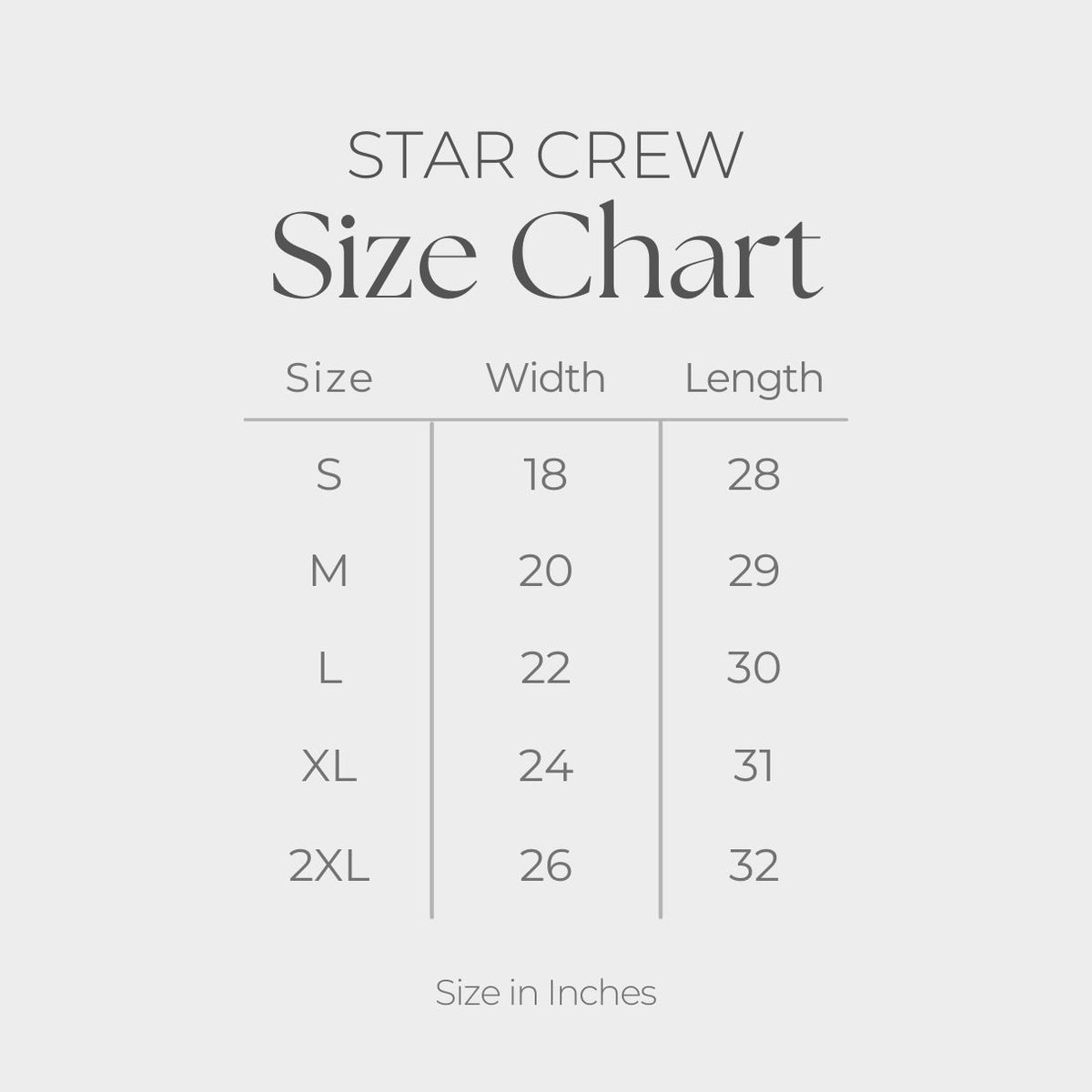 Men's Short Sleeve Star Tee - size guide