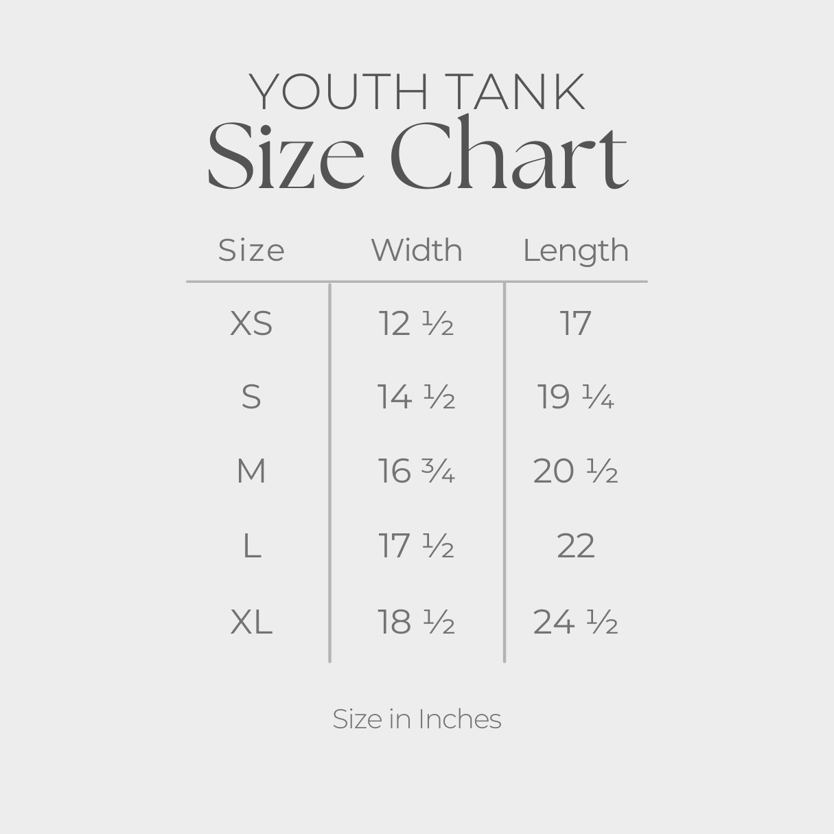 Youth Tank Top - size guide