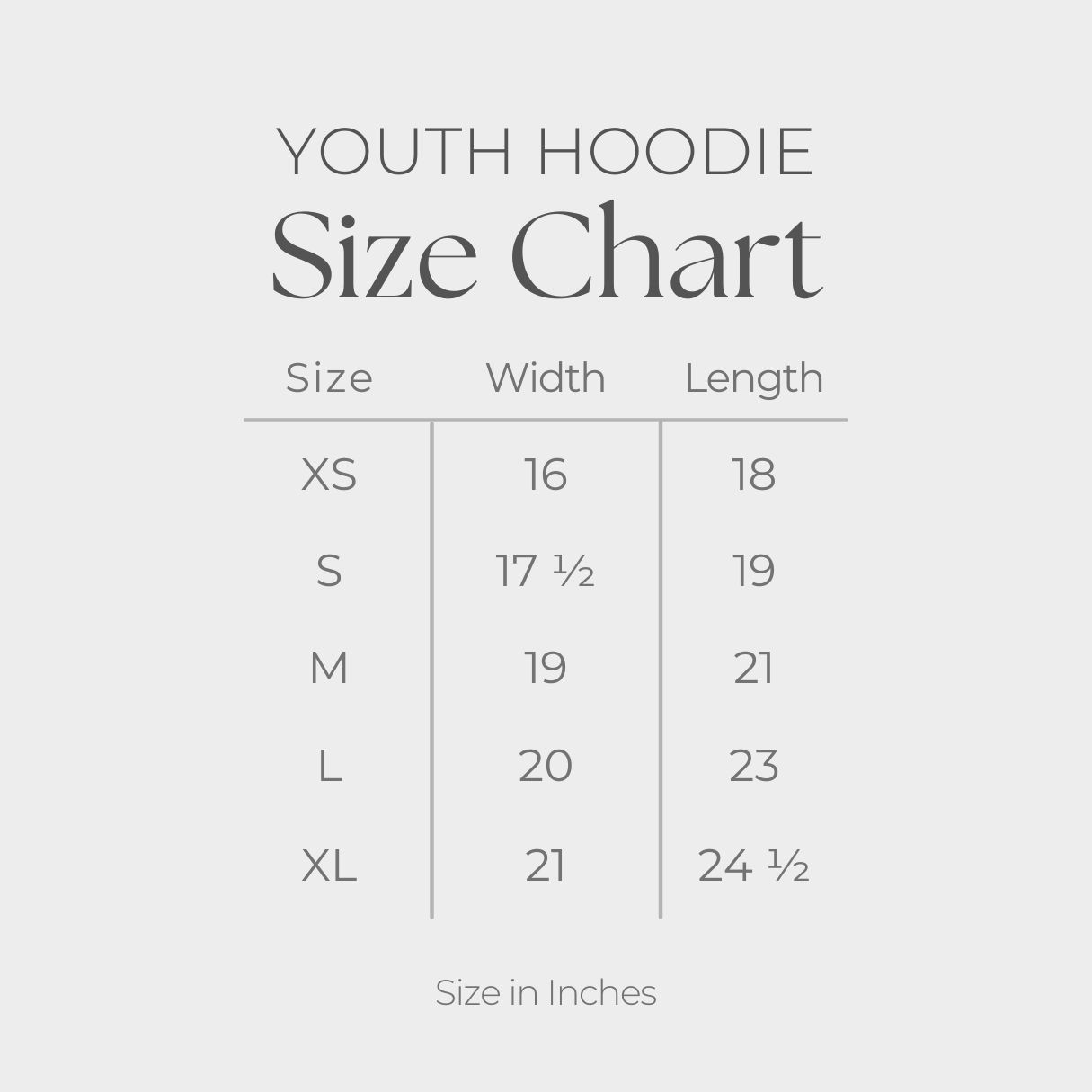 Youth Graphic Hoodie - size guide